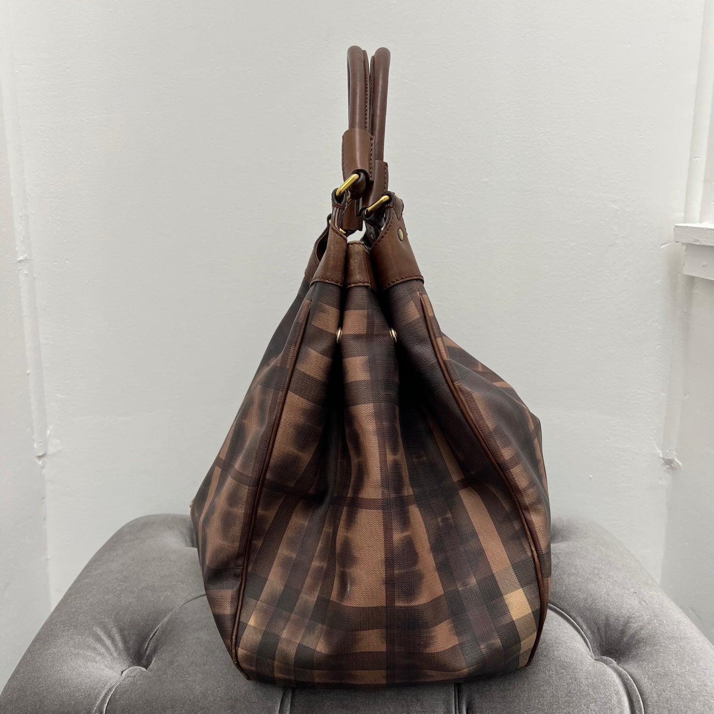 Burberry Tie Dye Medium Marple Tote Dark Tan