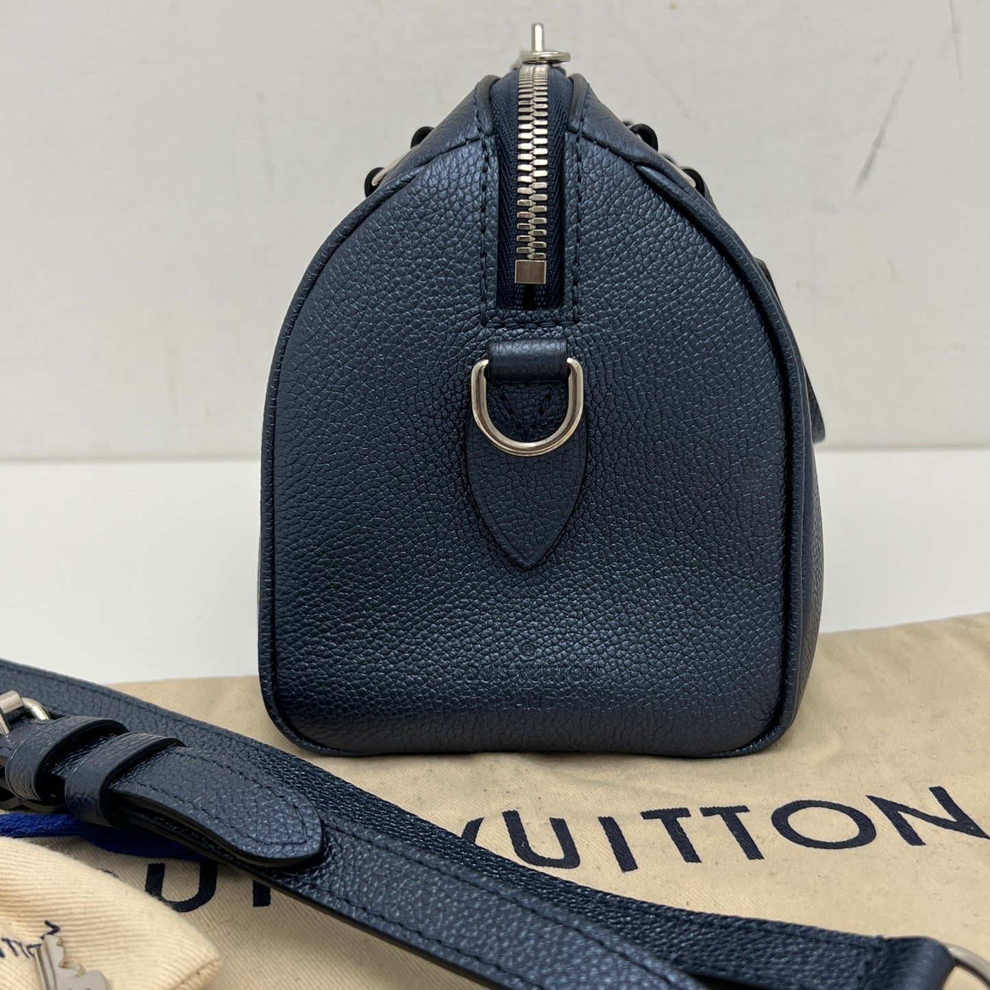 Louis Vuitton Metallic Empreinte Monogram Giant Speedy Bandouliere 20 Navy Nacre