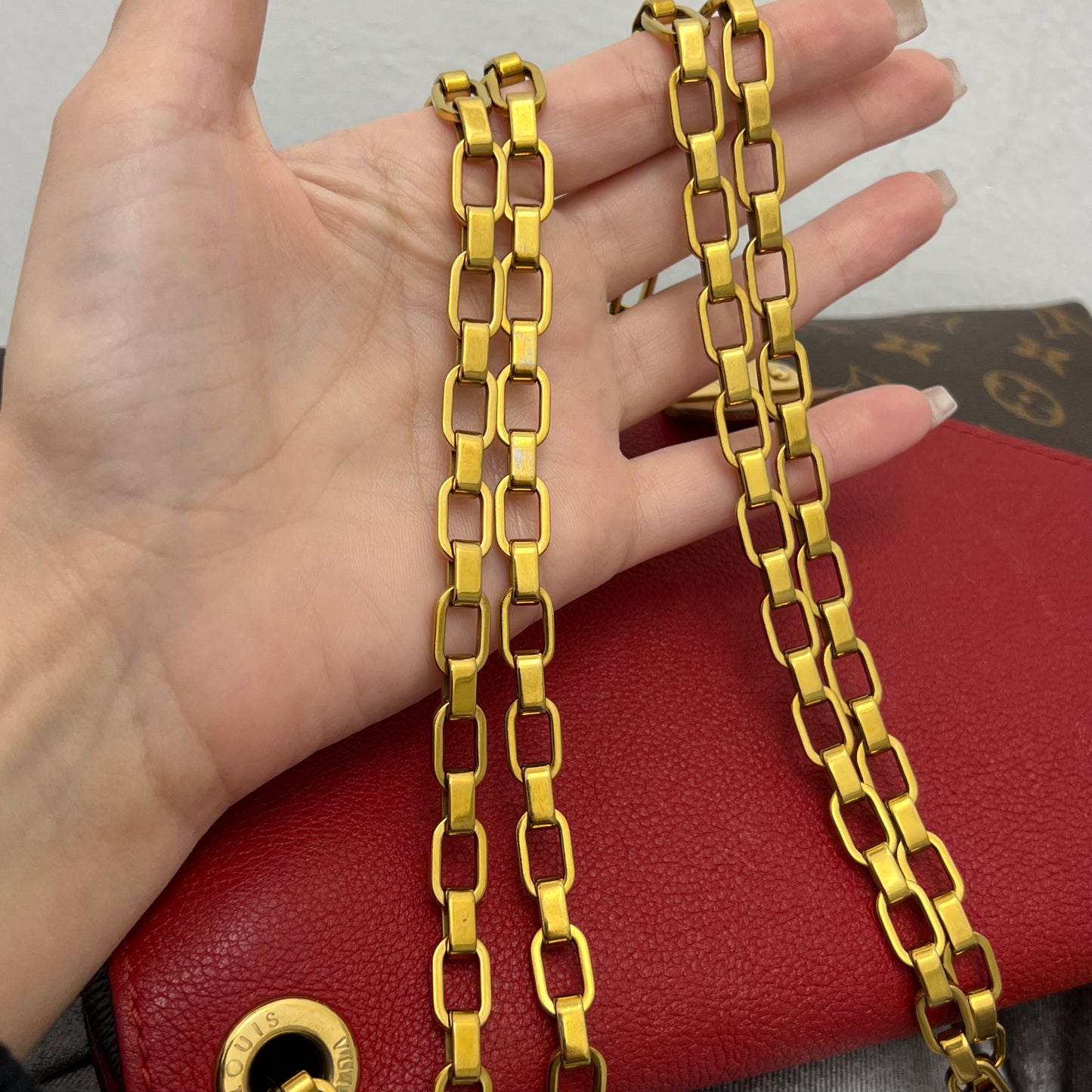 Louis Vuitton Pallas Chain Shoulder Bag Monogram Red