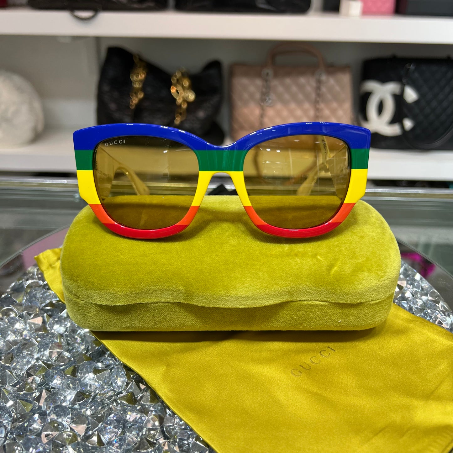 Gucci Multicolor Sunglasses with Case & Dust Bag