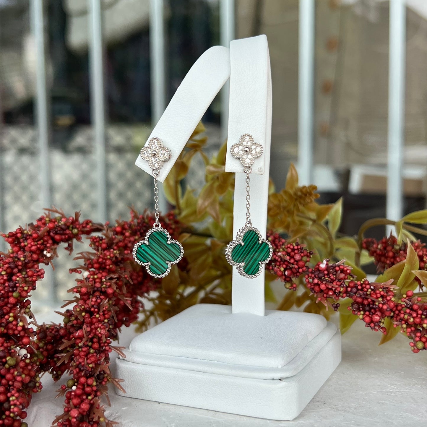 Sterling Silver Crystal Clover Drop Earring