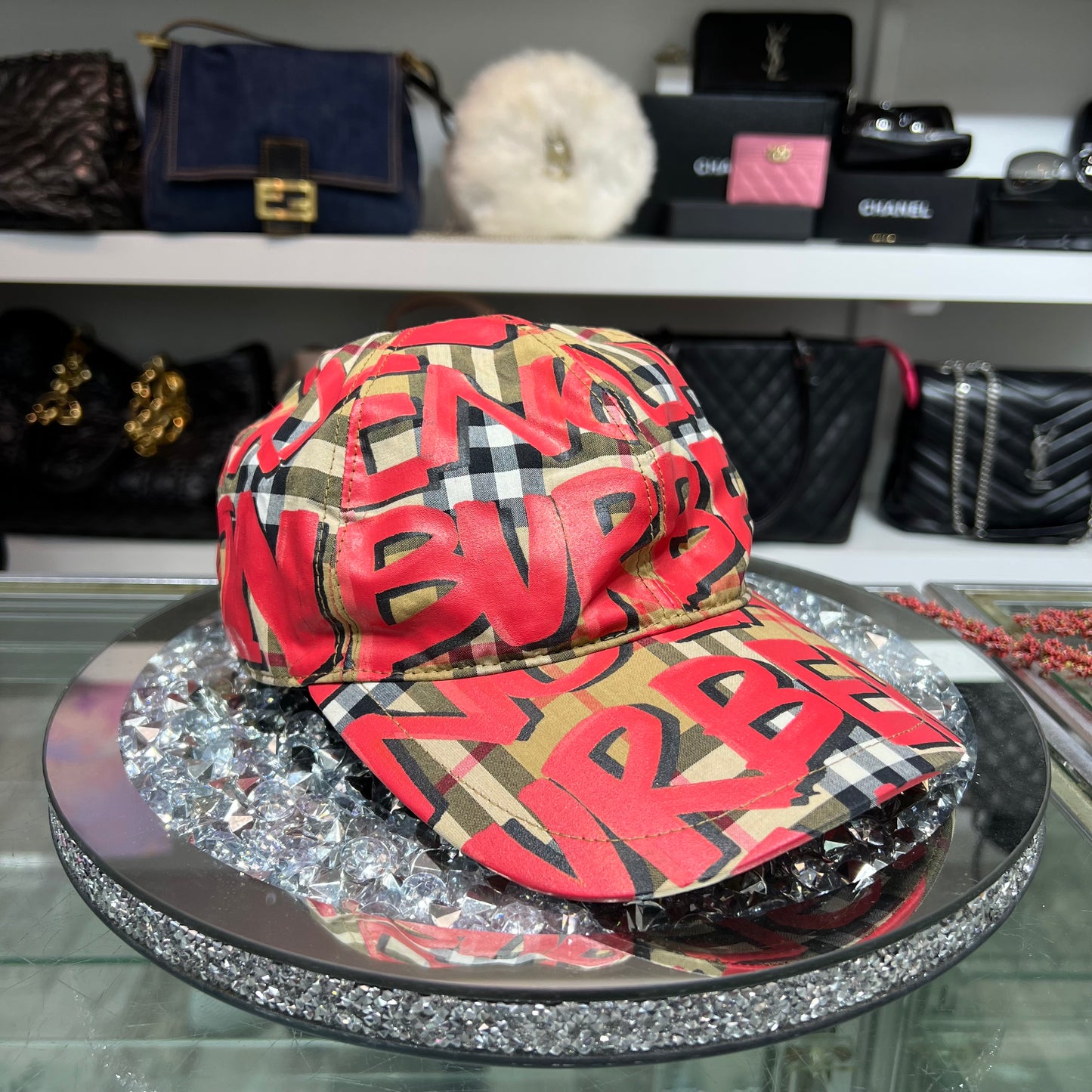 Burberry Red Graffiti Check Baseball Hat