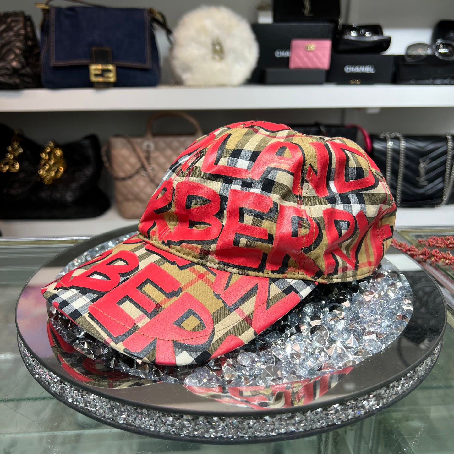 Burberry Red Graffiti Check Baseball Hat