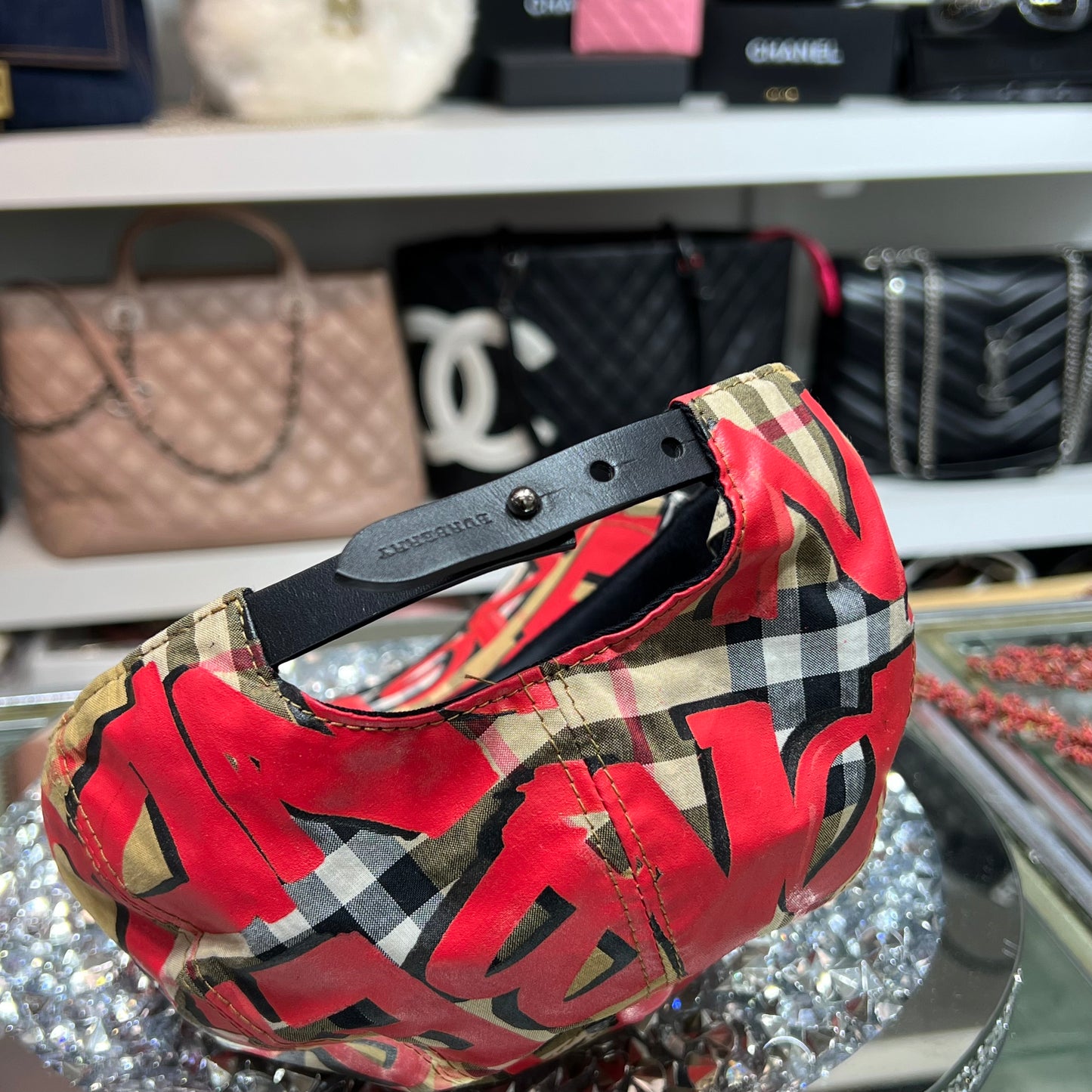 Burberry Red Graffiti Check Baseball Hat