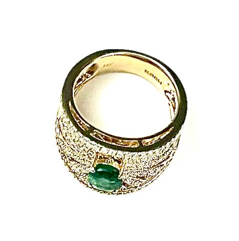 Effy 14K Yellow Gold Diamond Emerald Ring