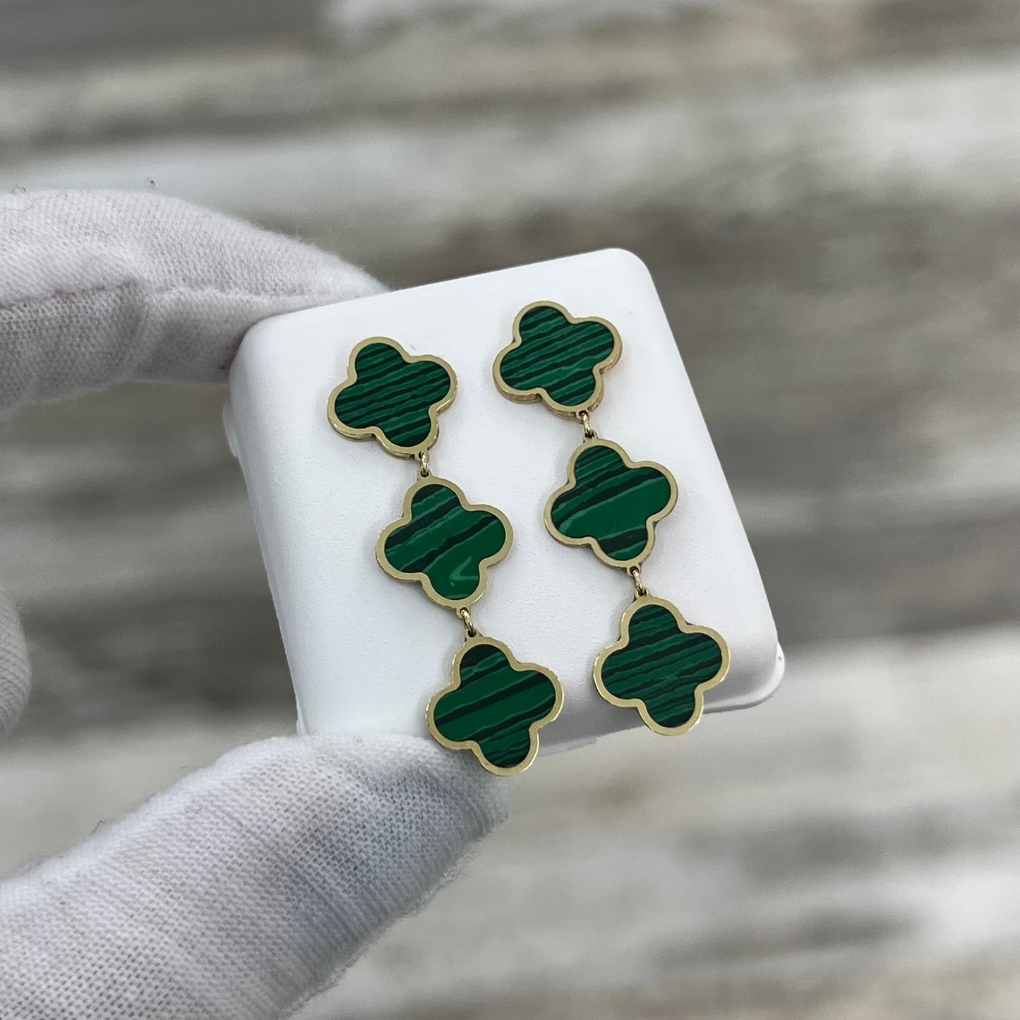 14k Gold Clover Drop Earrings