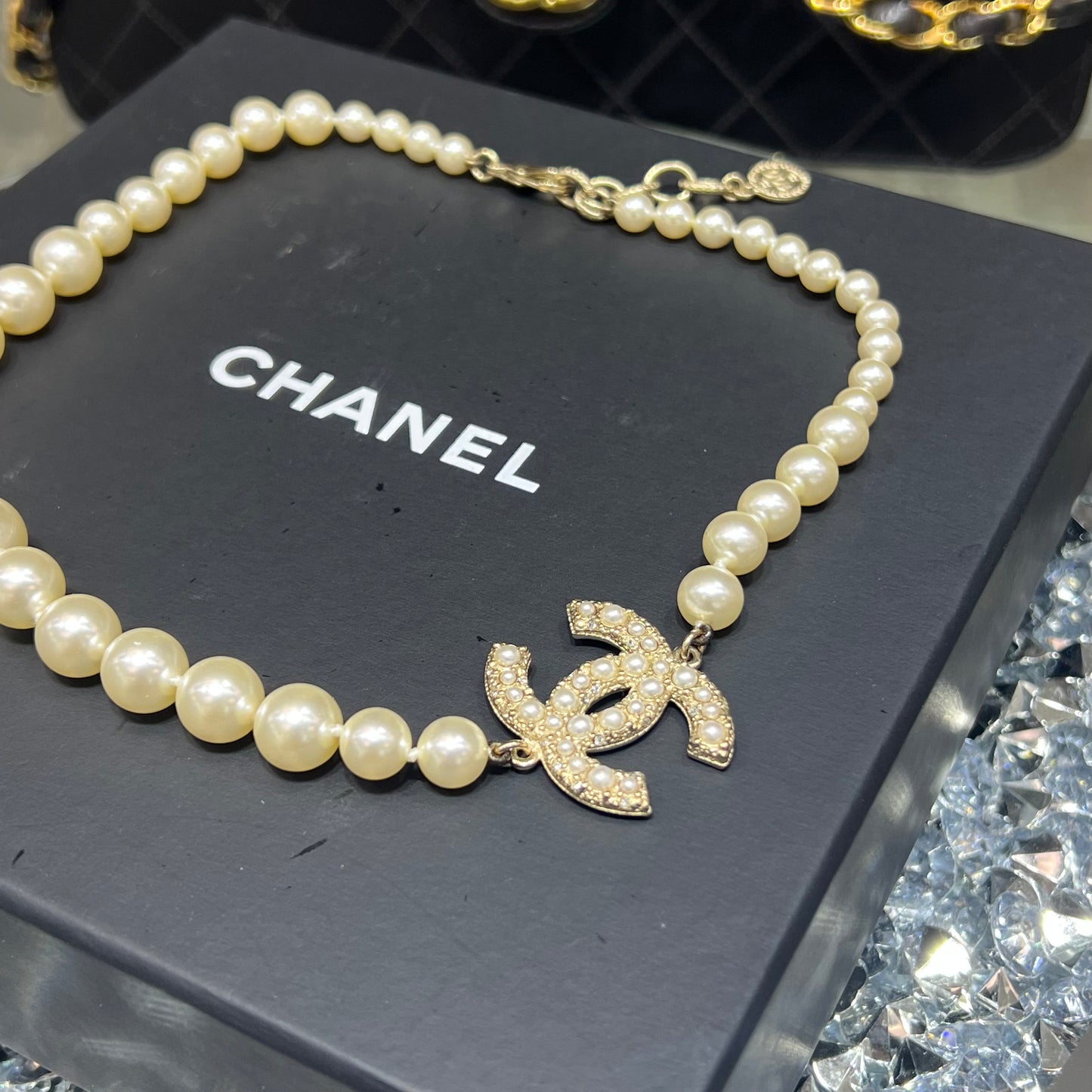 Chanel Pearl CC Short Necklace with Box
