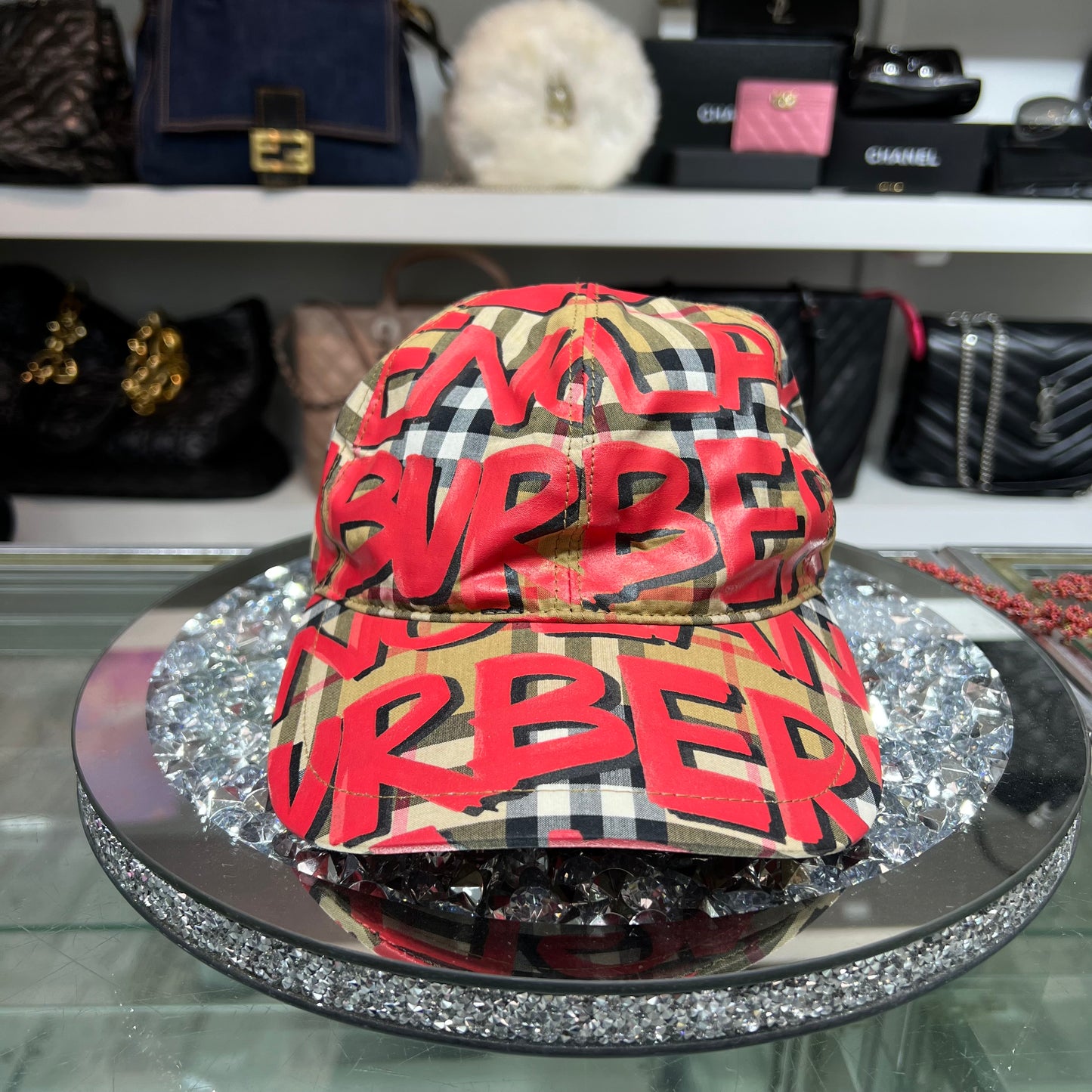 Burberry Red Graffiti Check Baseball Hat