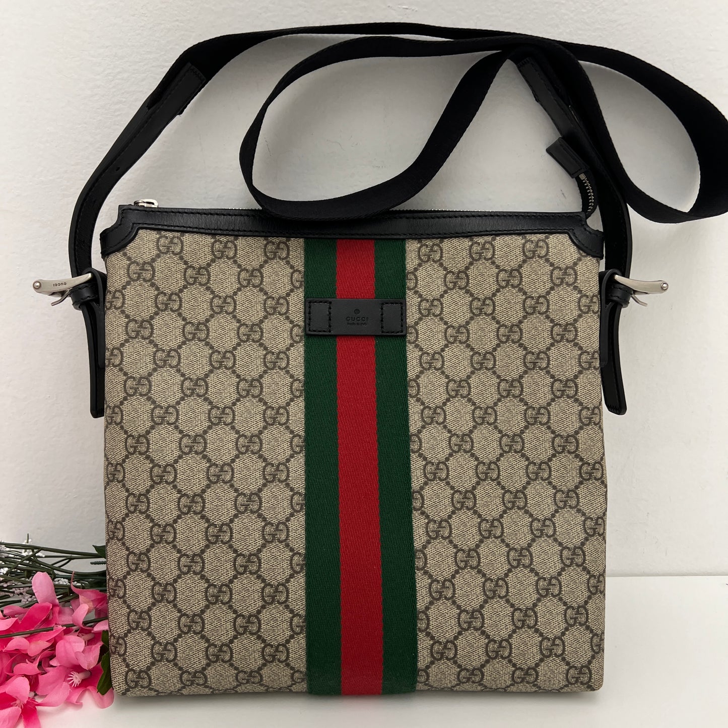 Gucci GG Supreme Web Messenger Crossbody Bag