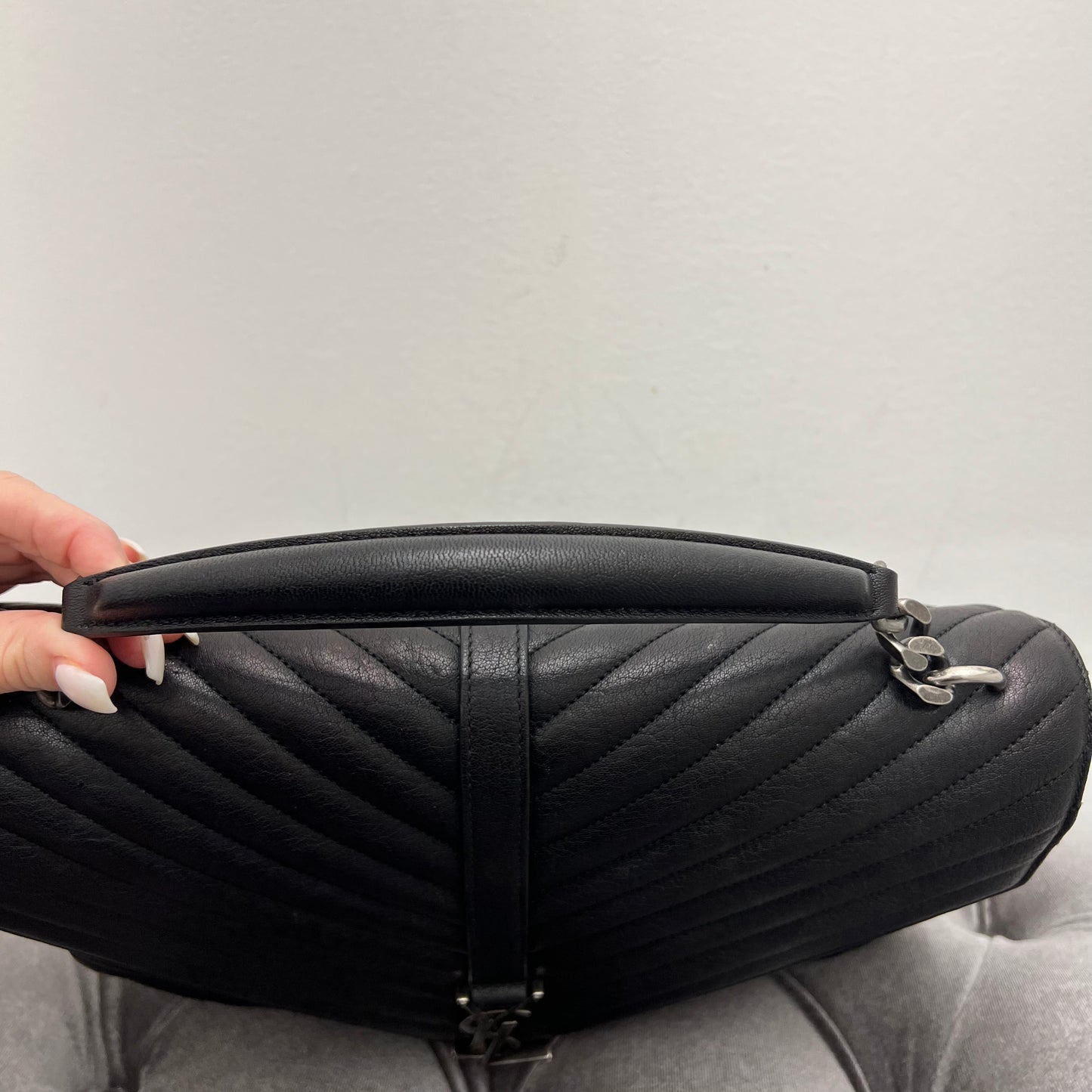 Saint Laurent College Medium YSL Quilted Lambskin V-Flap Crossbody Bag
