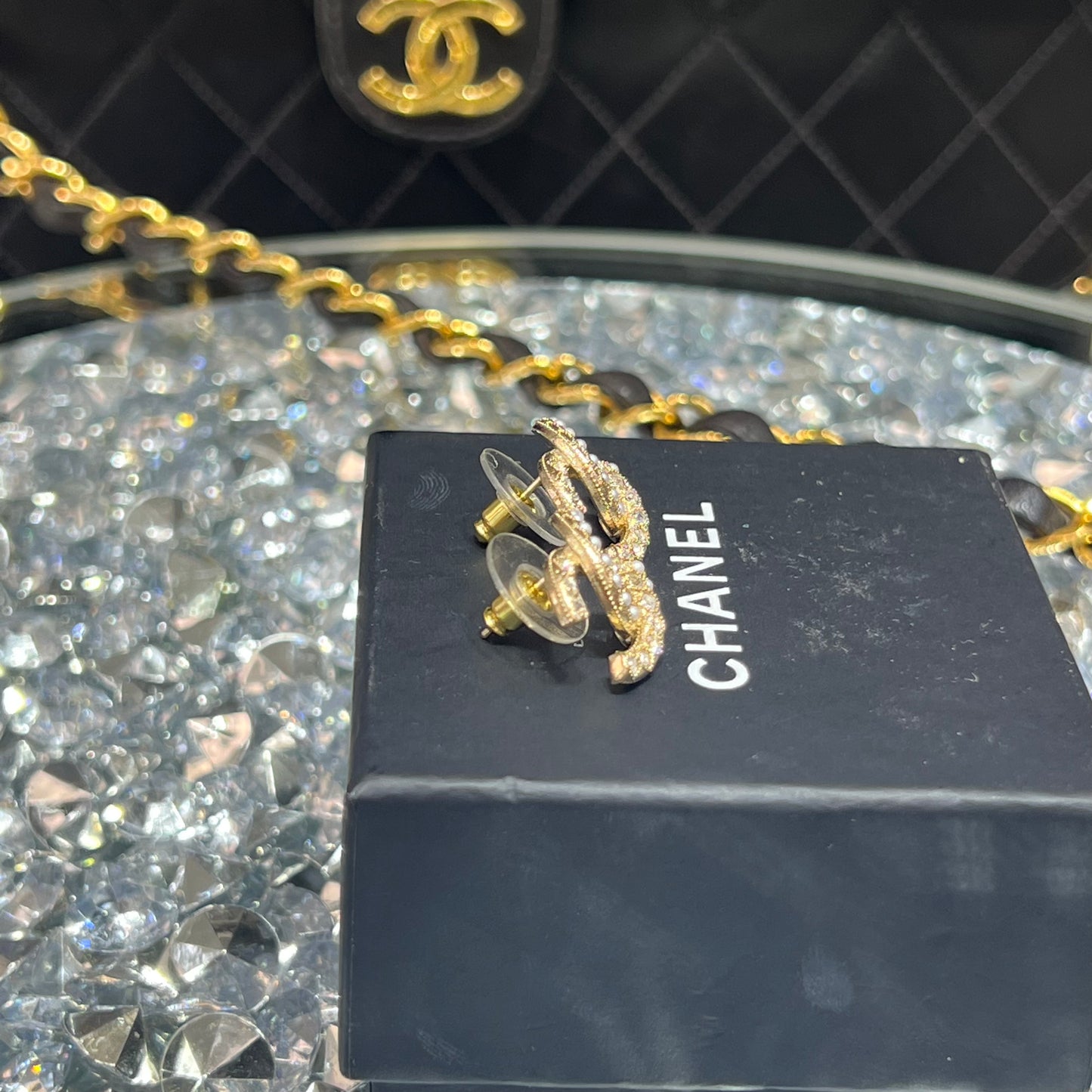 Chanel CC Pearl & Crystal Earrings with Box