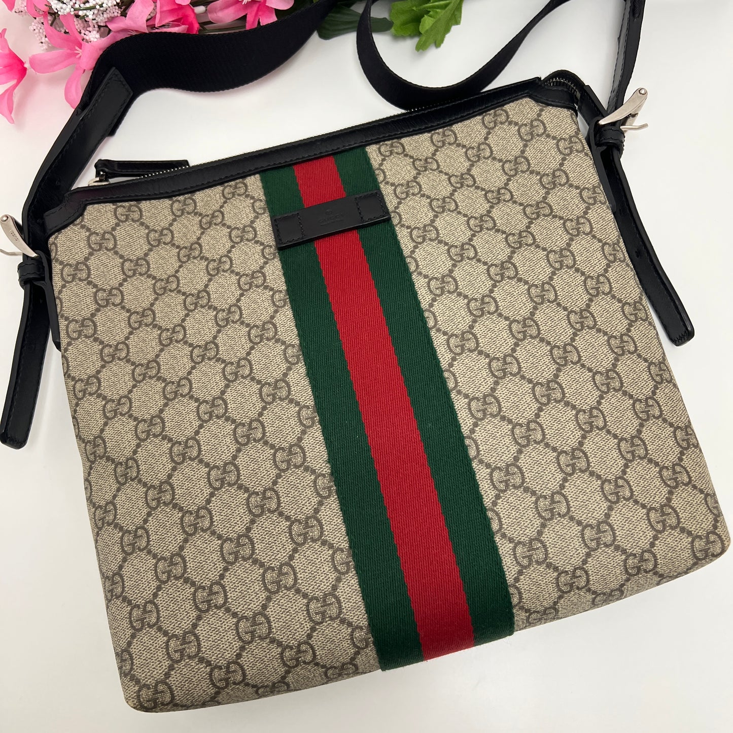 Gucci GG Supreme Web Messenger Crossbody Bag