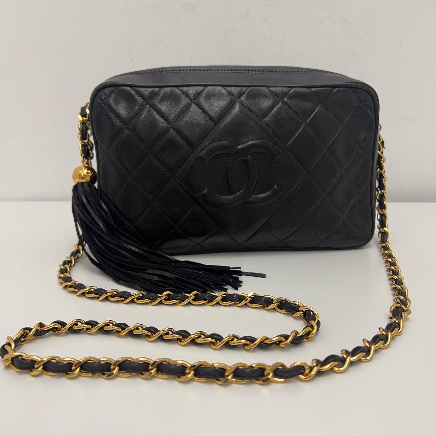 Chanel Matelasse Fringe Coco Mark Camera Bag Black Gold