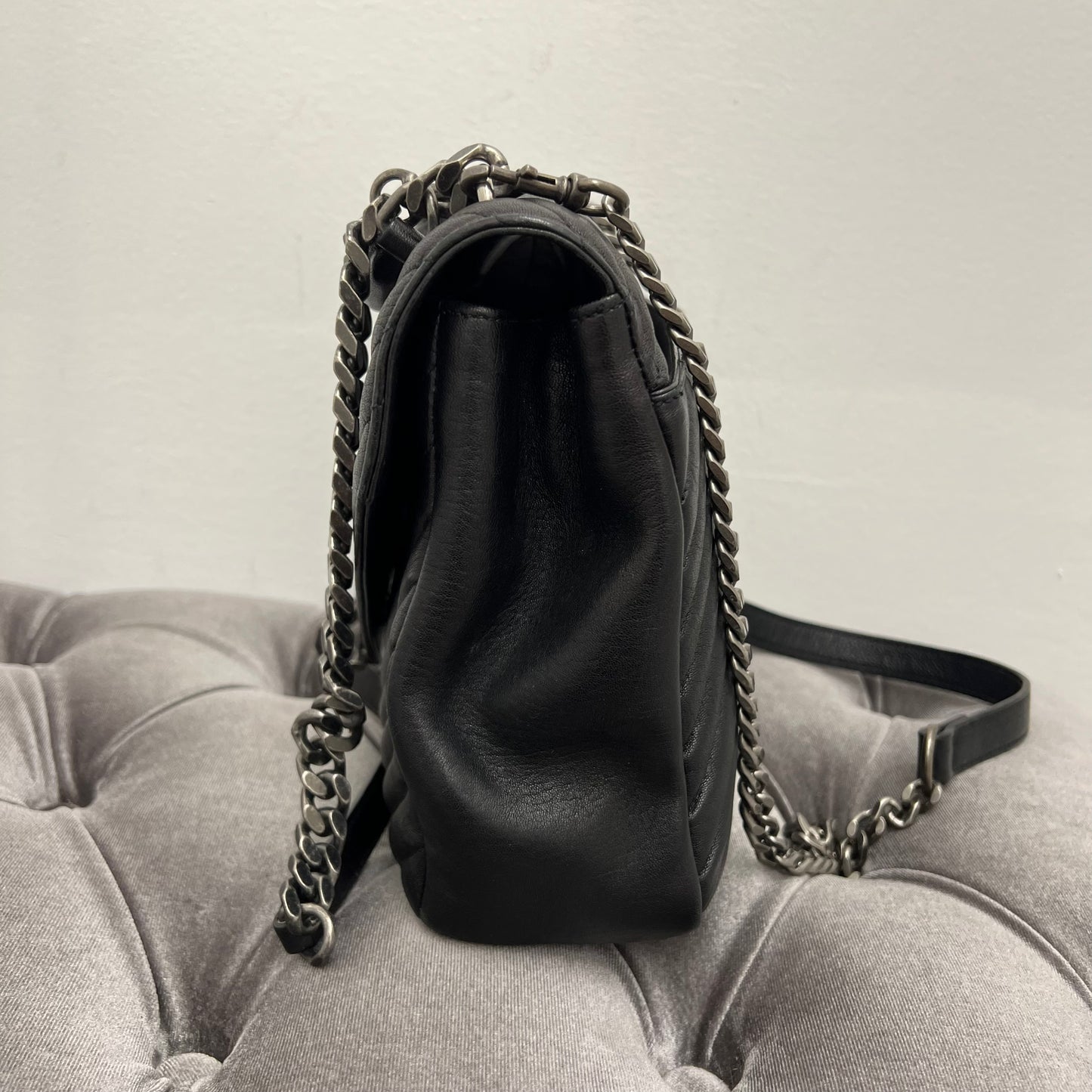 Saint Laurent College Medium YSL Quilted Lambskin V-Flap Crossbody Bag