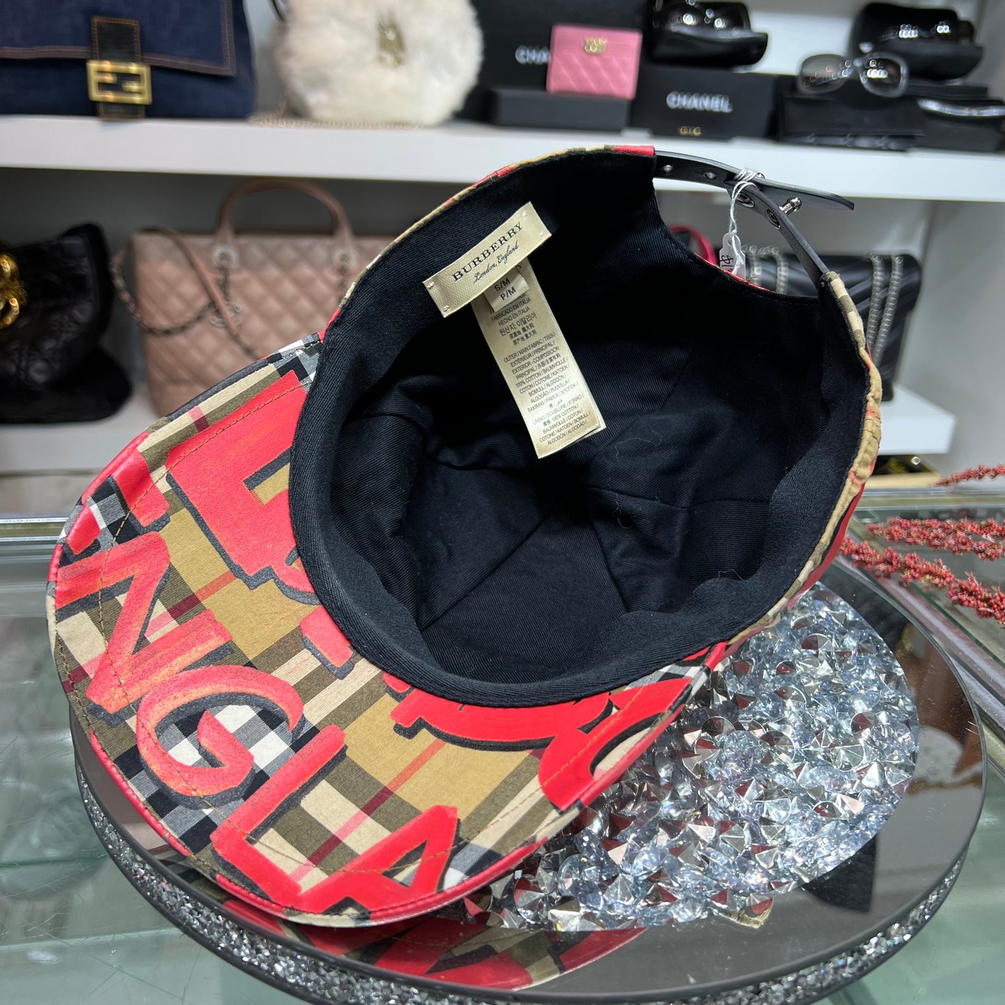 Burberry Red Graffiti Check Baseball Hat