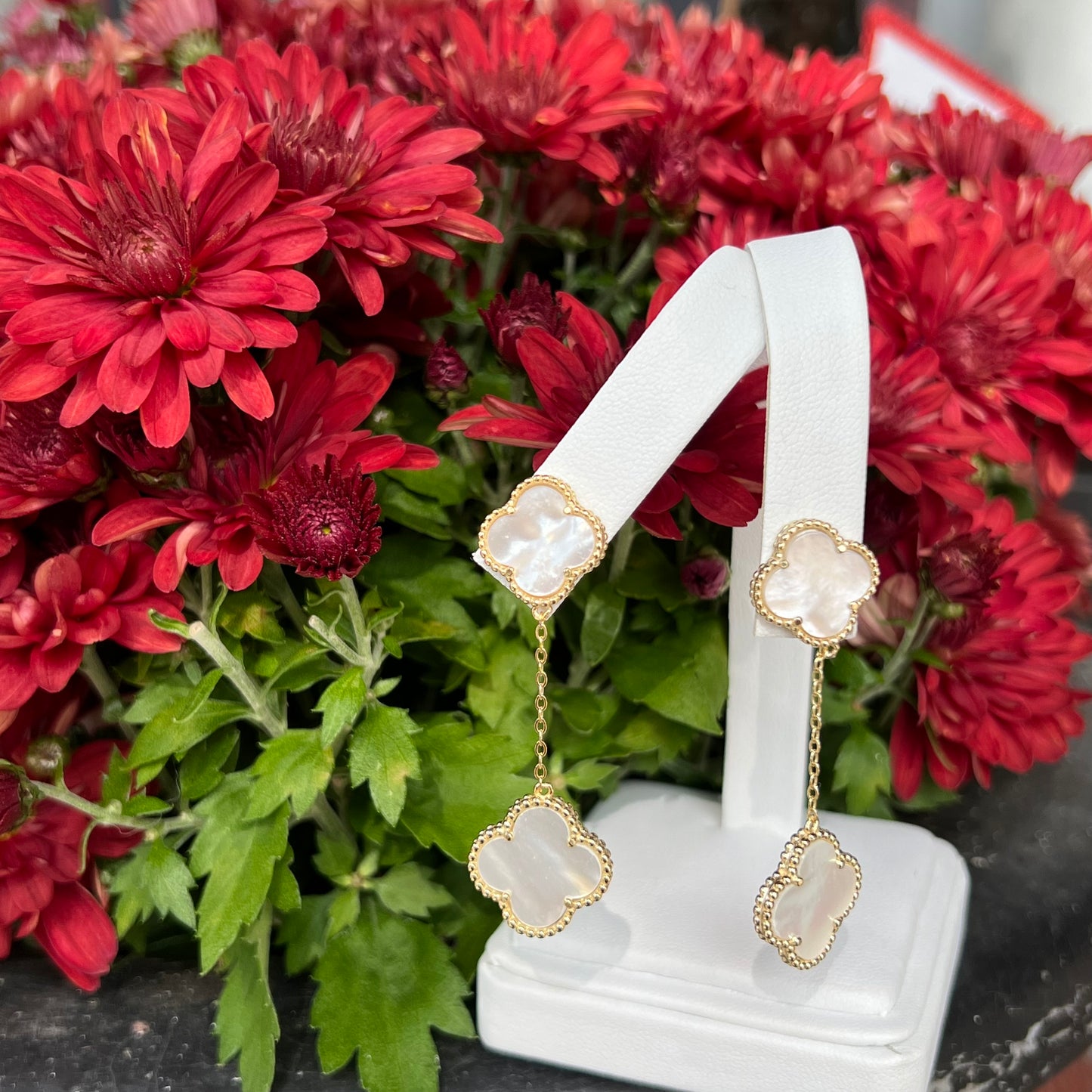 Gold Plated Clover Drop Earrings