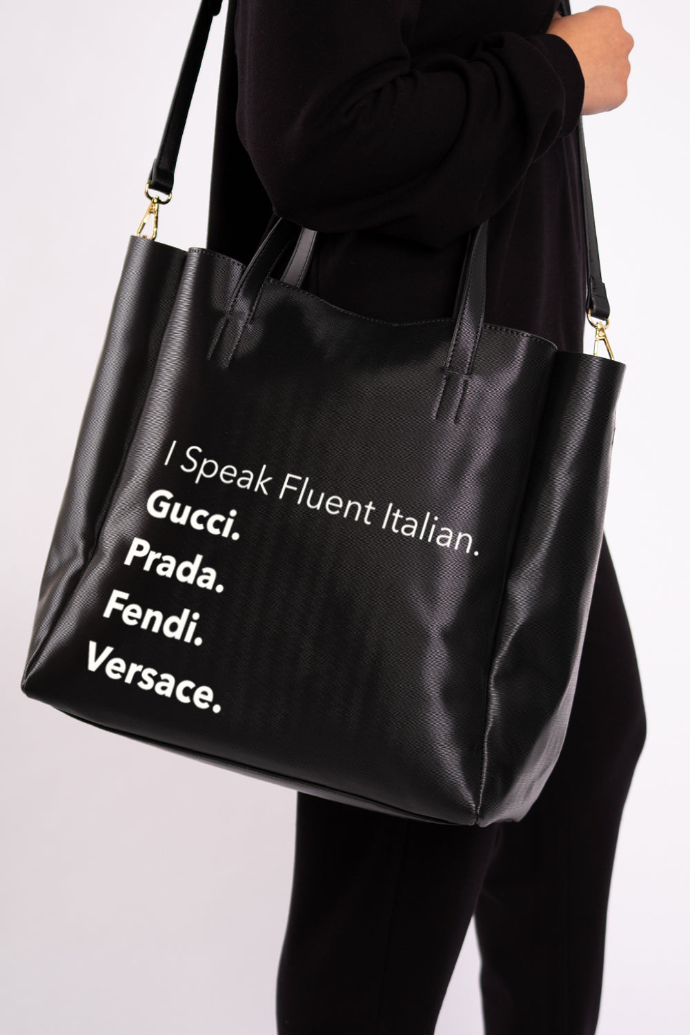 Vegan Leather Fashion Tote with Removable Pouch & Removable Crossbody Strap