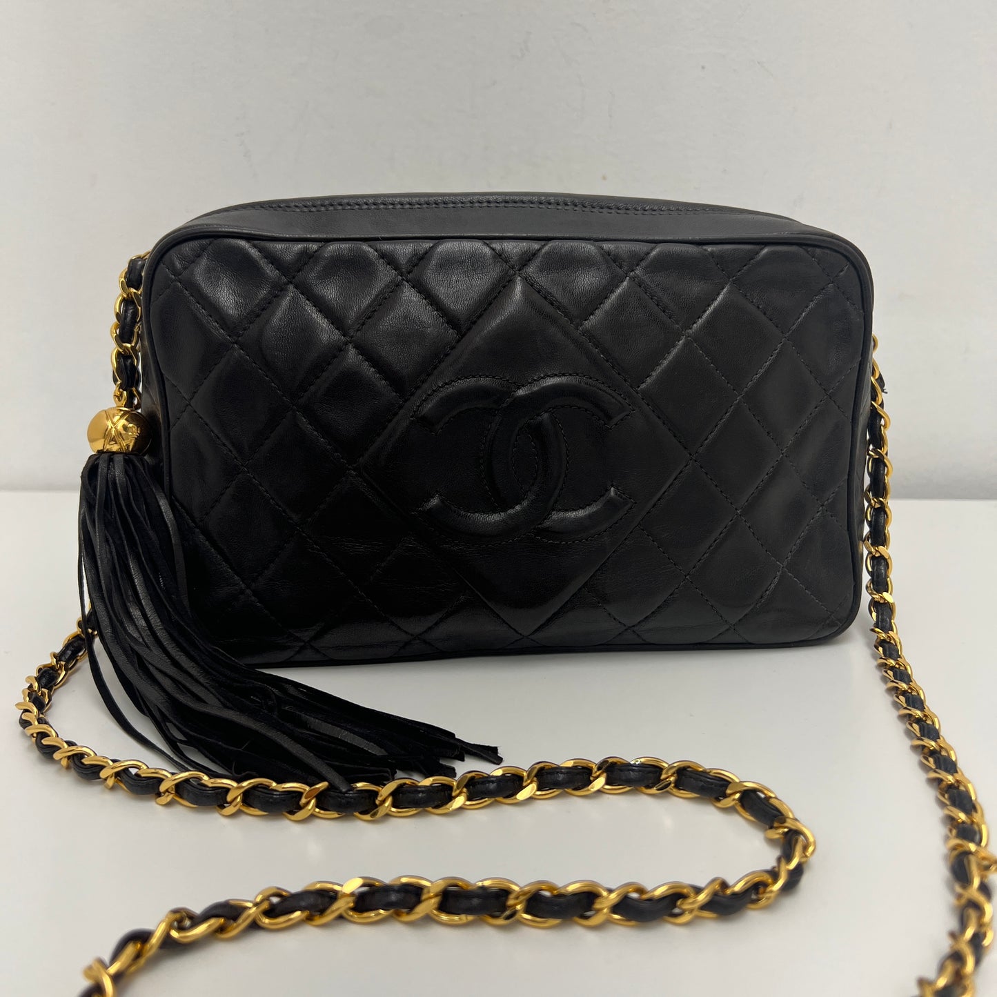 Chanel Matelasse Fringe Coco Mark Camera Bag Black Gold