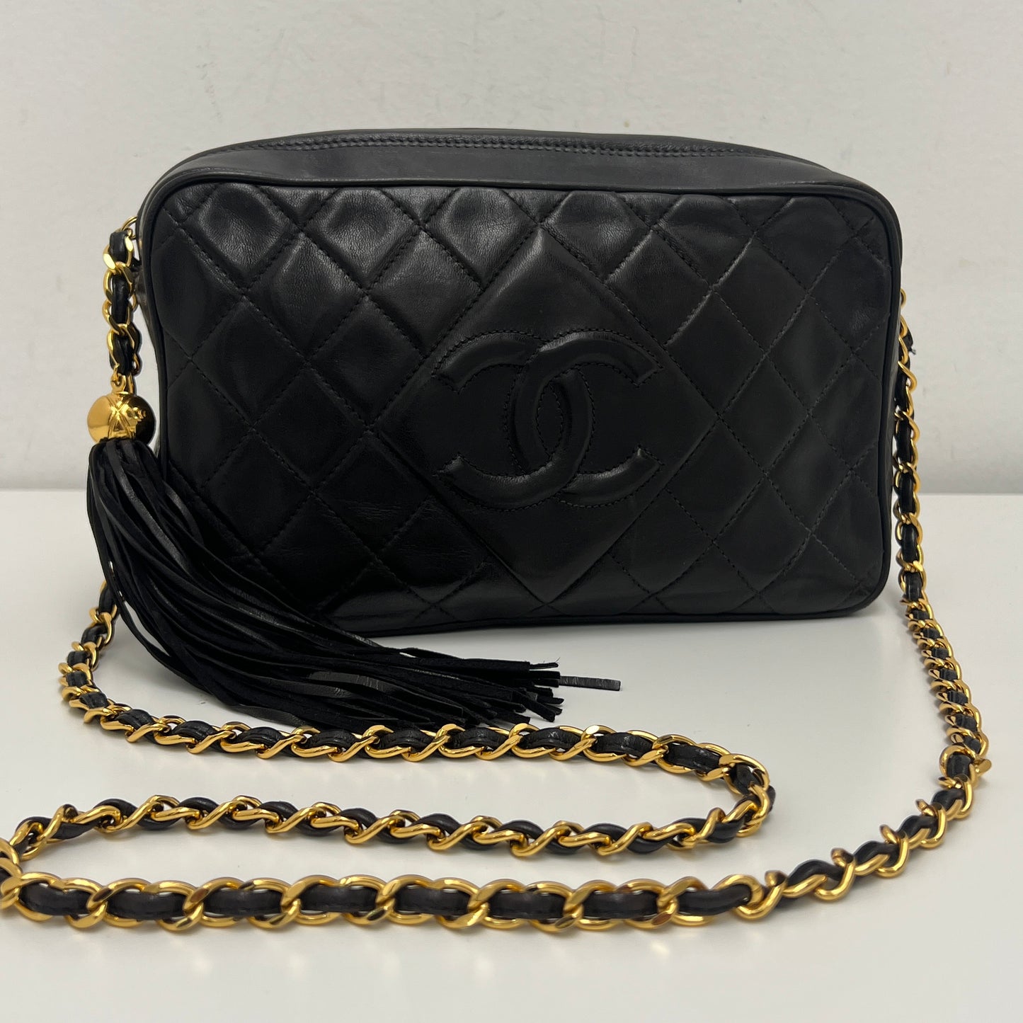 Chanel Matelasse Fringe Coco Mark Camera Bag Black Gold