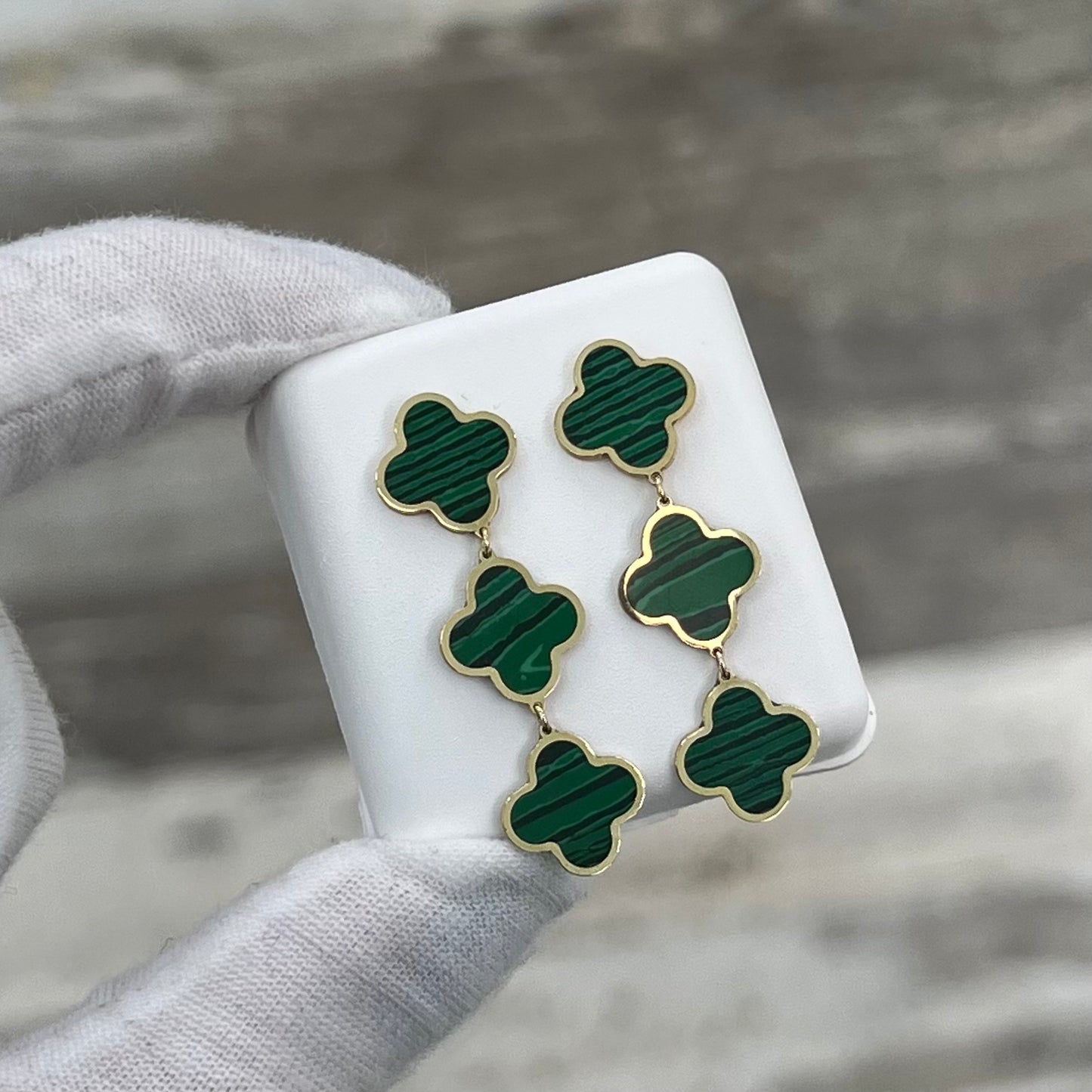 14k Gold Clover Drop Earrings