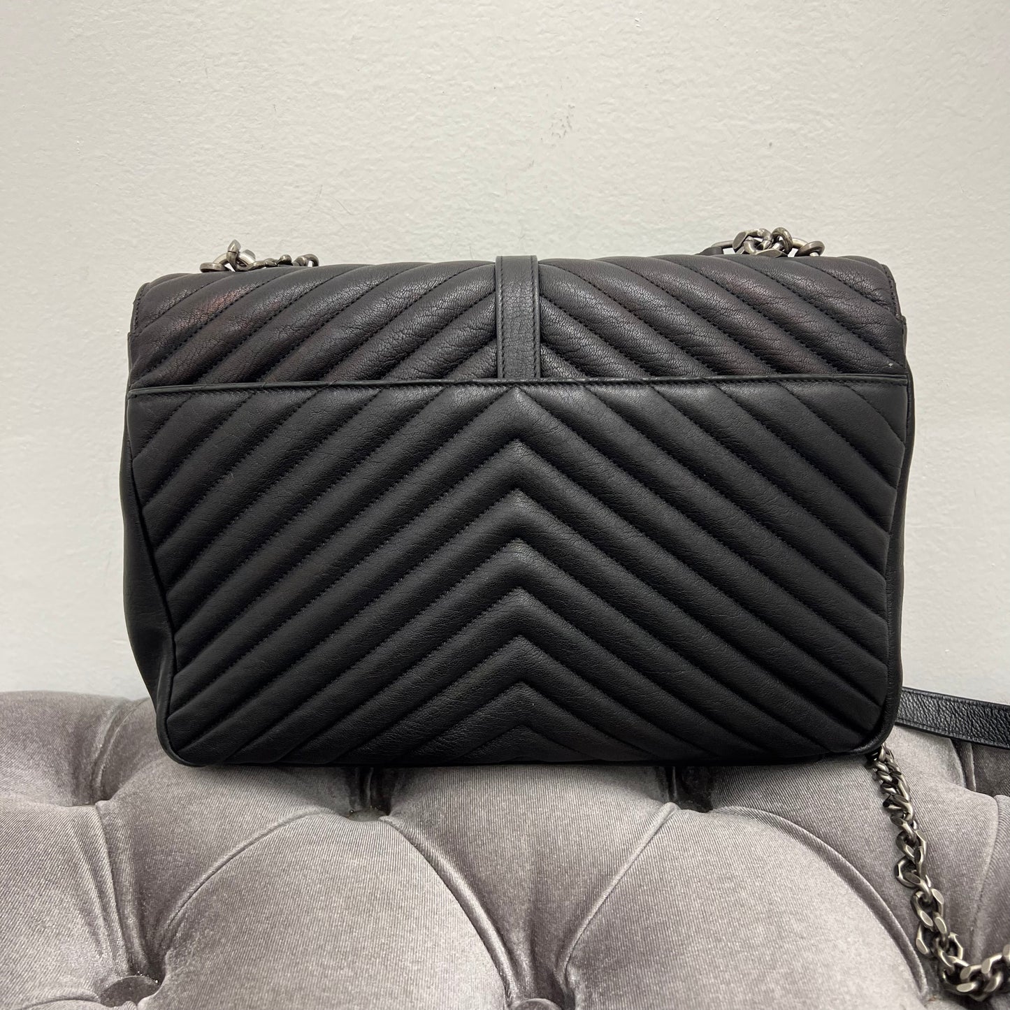 Saint Laurent College Medium YSL Quilted Lambskin V-Flap Crossbody Bag