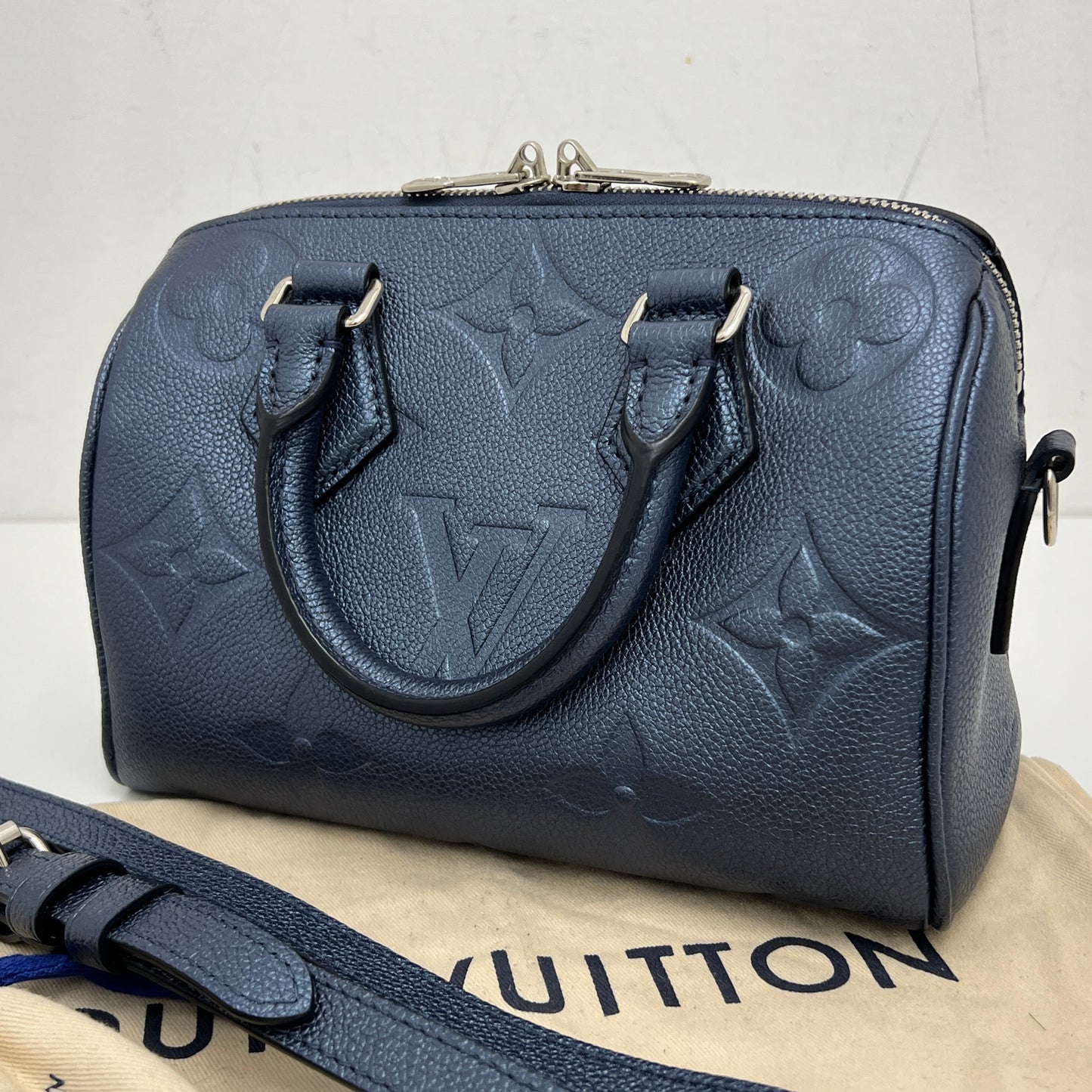 Louis Vuitton Metallic Empreinte Monogram Giant Speedy Bandouliere 20 Navy Nacre
