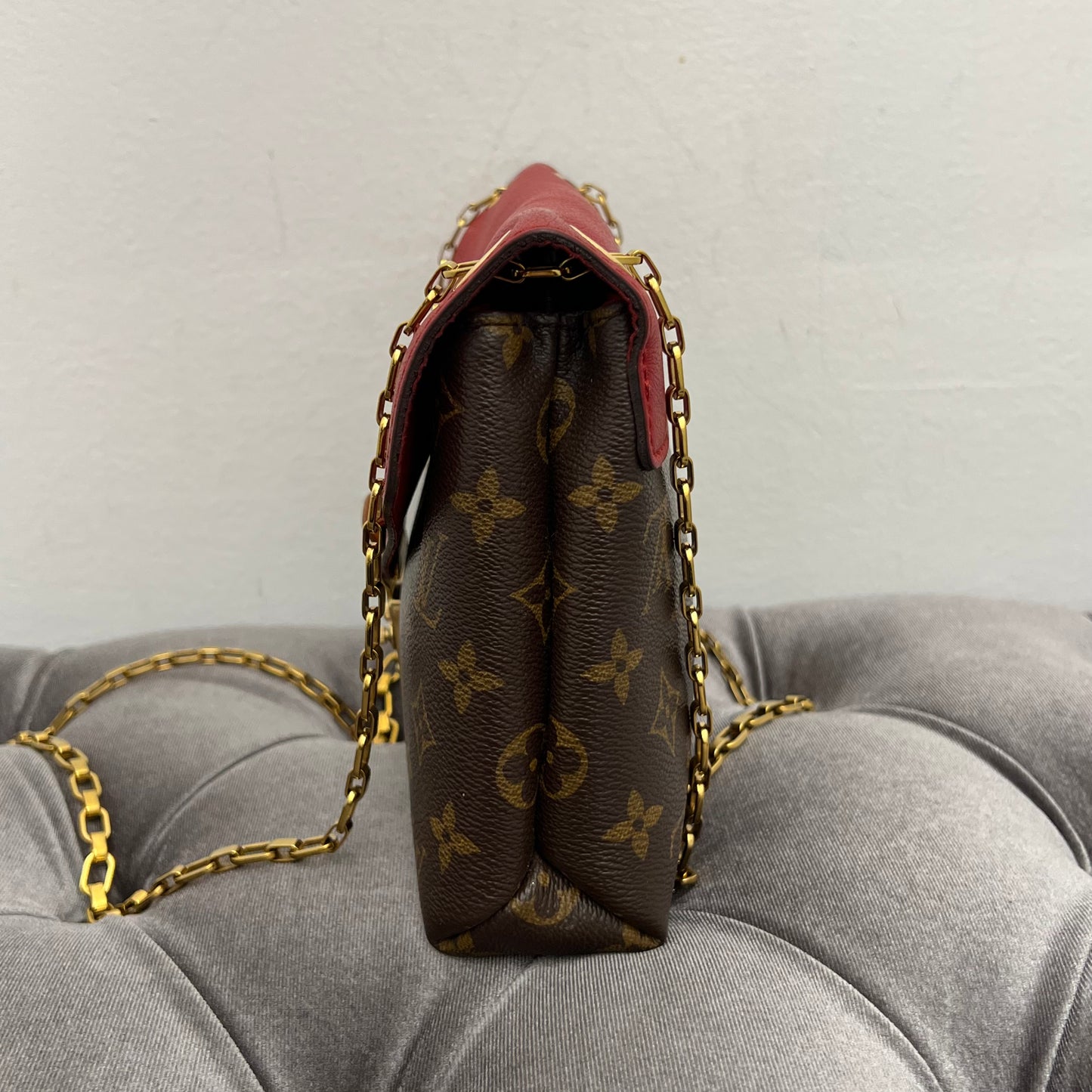 Louis Vuitton Pallas Chain Shoulder Bag Monogram Red