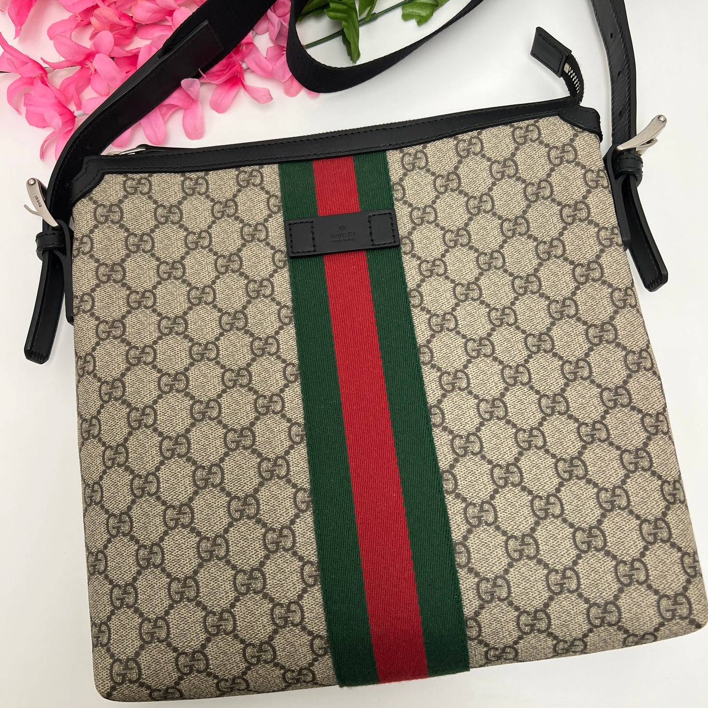Gucci GG Supreme Web Messenger Crossbody Bag