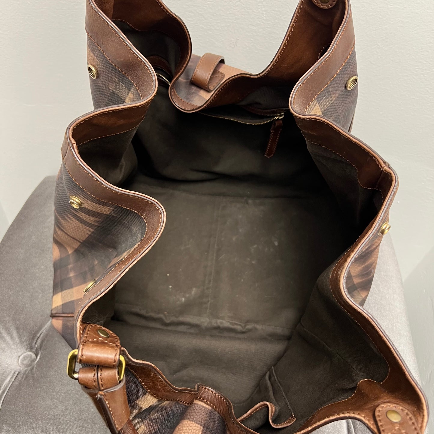 Burberry Tie Dye Medium Marple Tote Dark Tan
