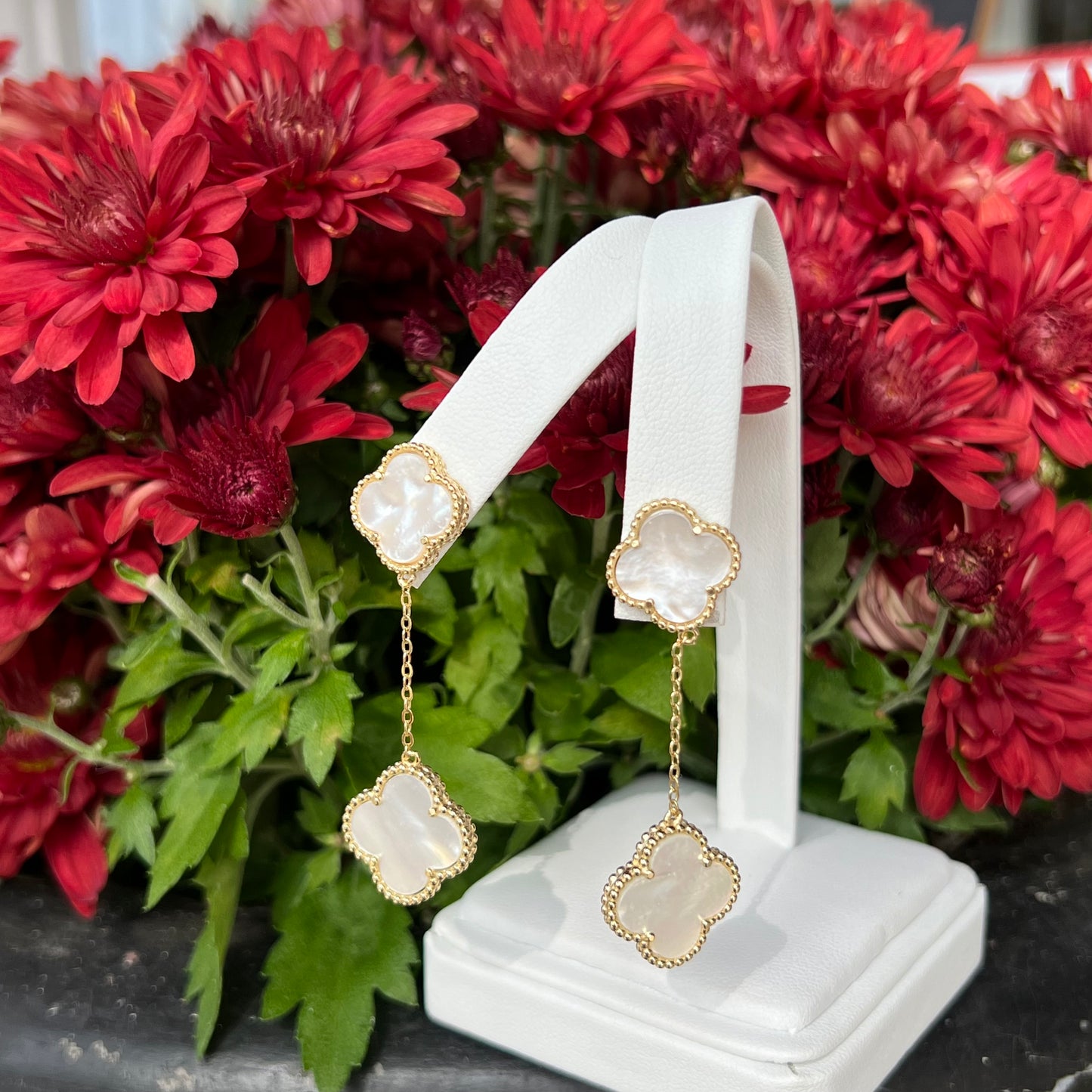 Gold Plated Clover Drop Earrings