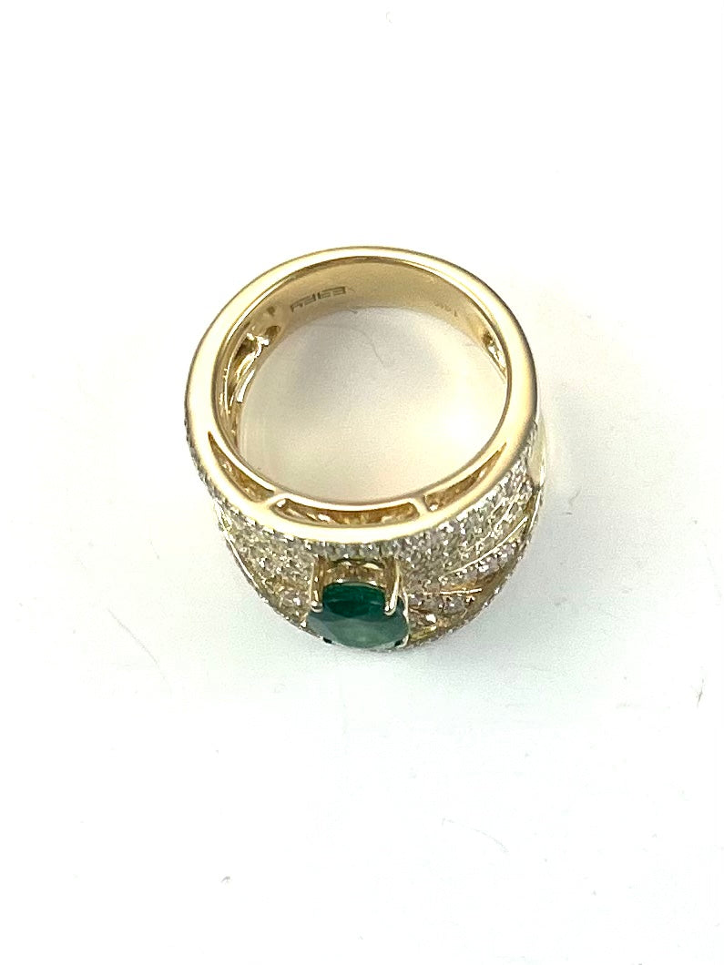 Effy 14K Yellow Gold Diamond Emerald Ring