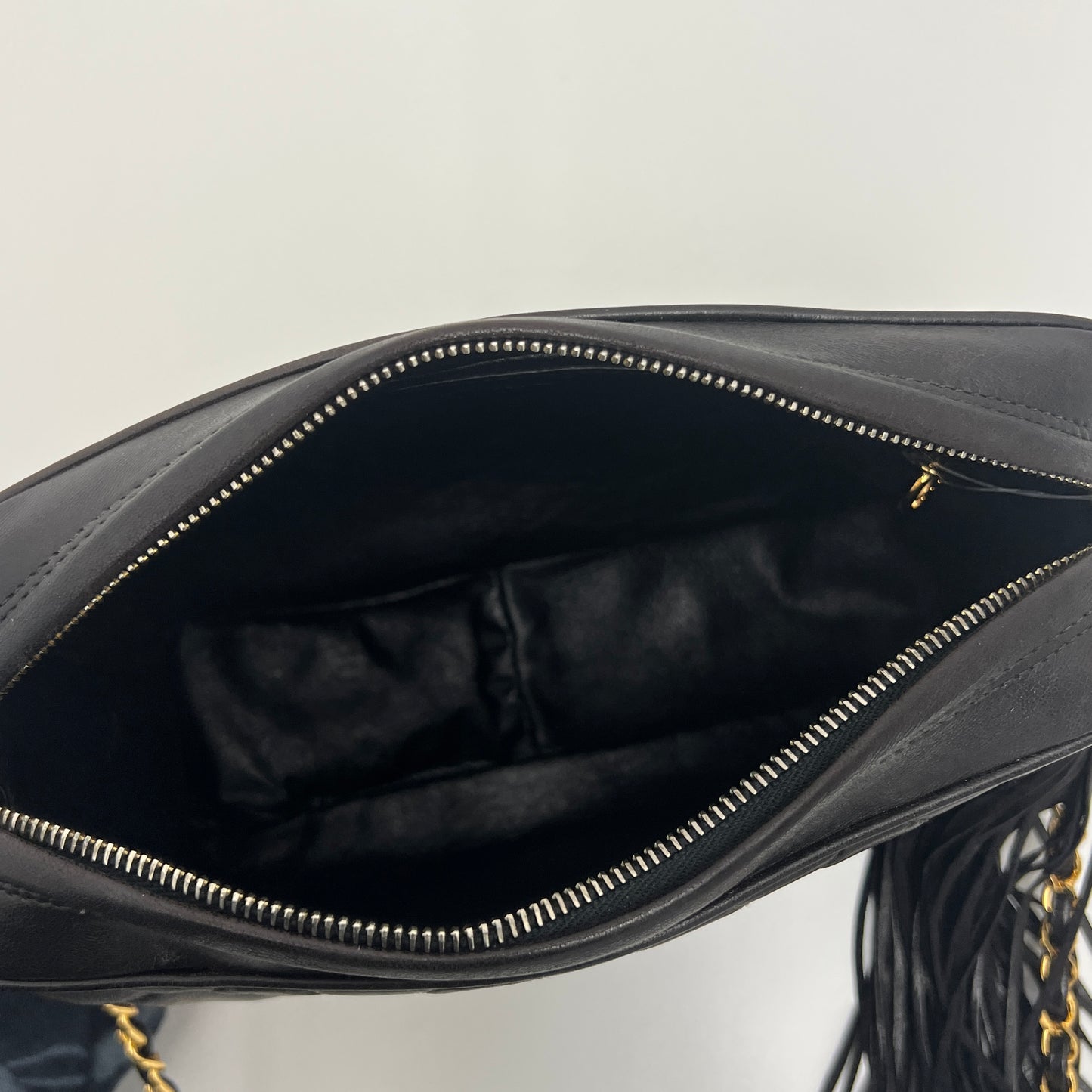 Chanel Matelasse Fringe Coco Mark Camera Bag Black Gold