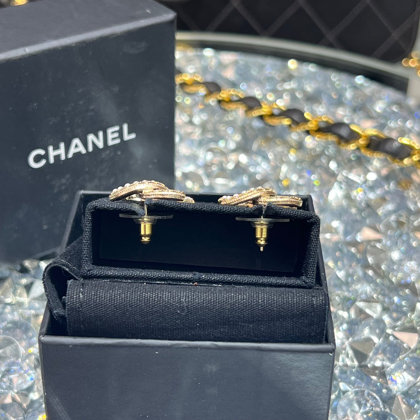 Chanel CC Pearl & Crystal Earrings with Box