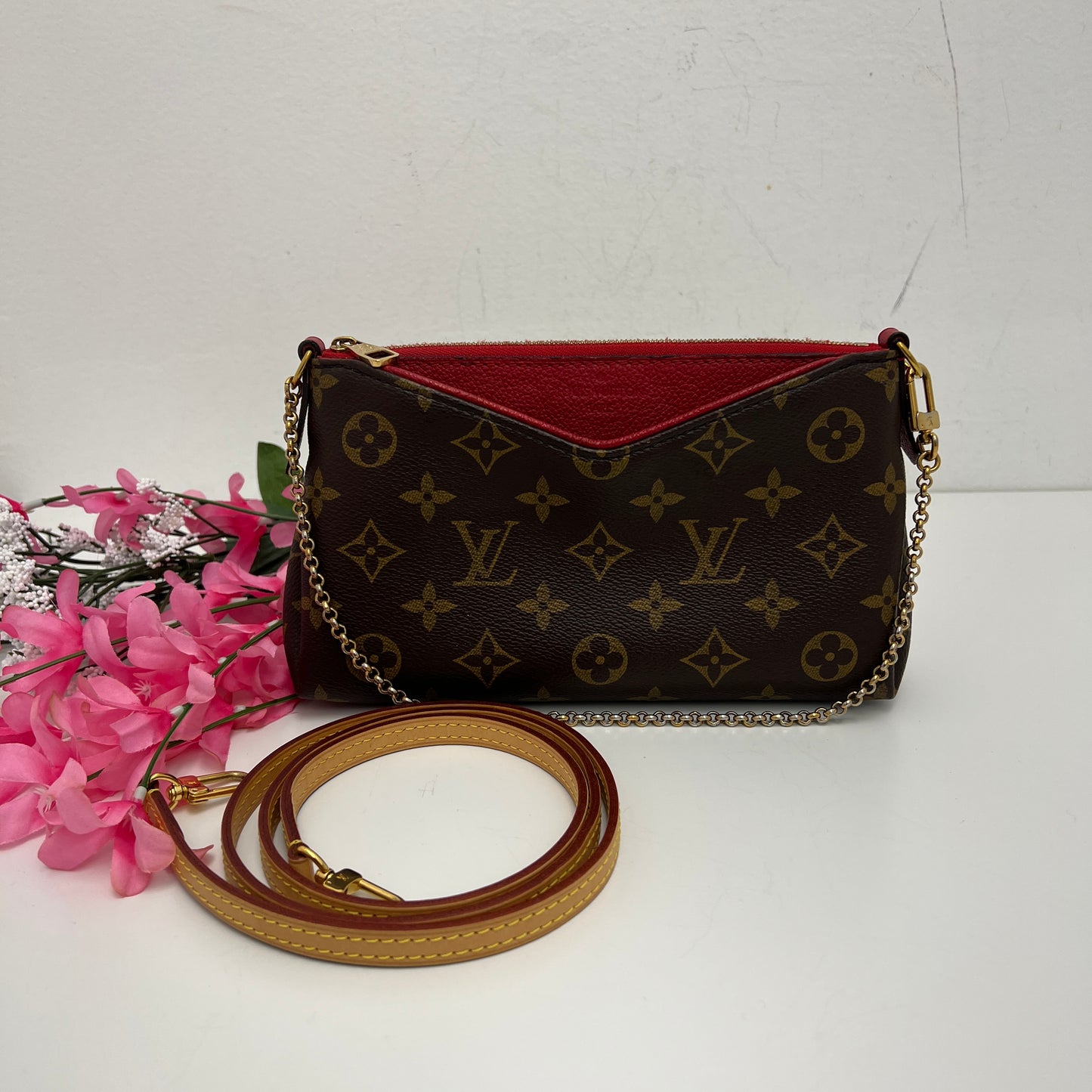 Louis Vuitton Pallas Crossbody, Monogram, Red