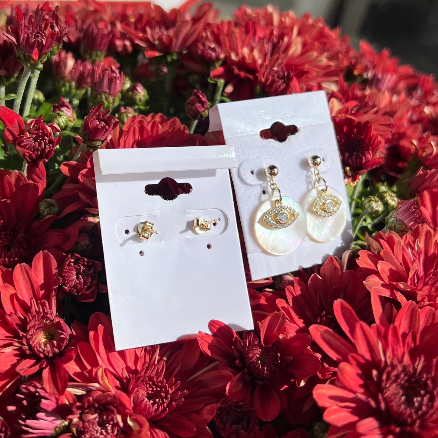 Gold Plated Drop Earrings, Hamsa/ Evil Eye