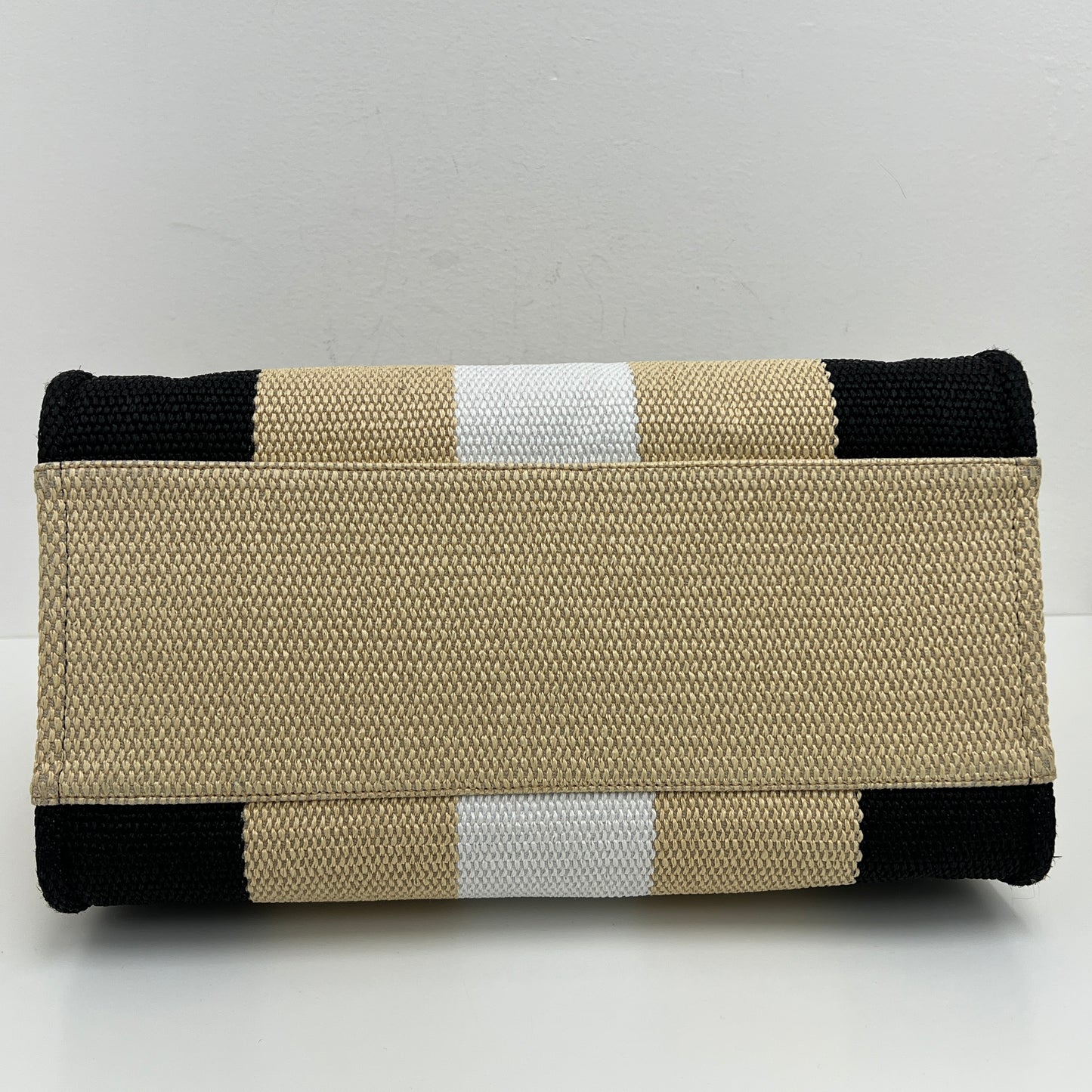 Chanel Straw Raffia Striped Medium Deauville Tote Black Beige Ivory