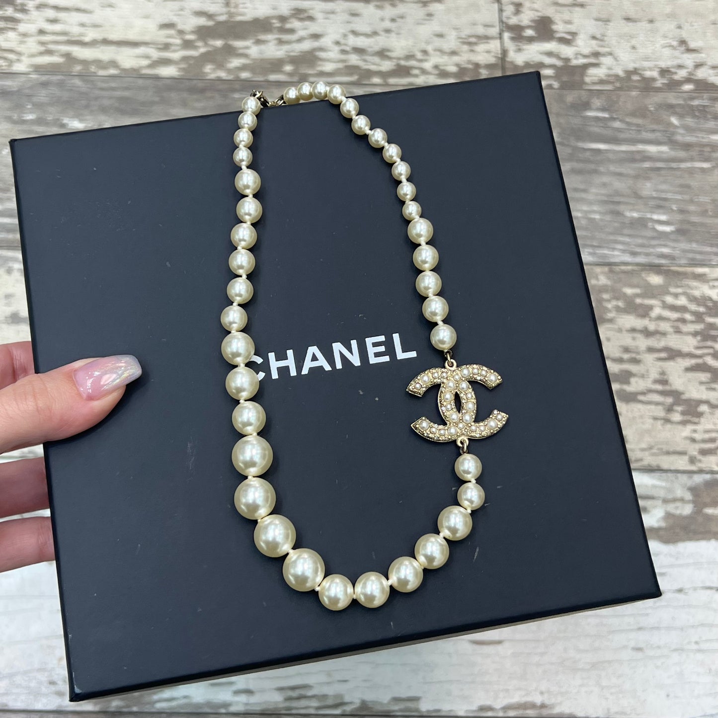 Chanel Pearl CC Short Necklace with Box