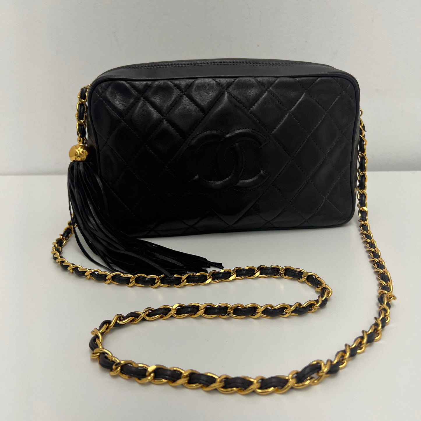 Chanel Matelasse Fringe Coco Mark Camera Bag Black Gold