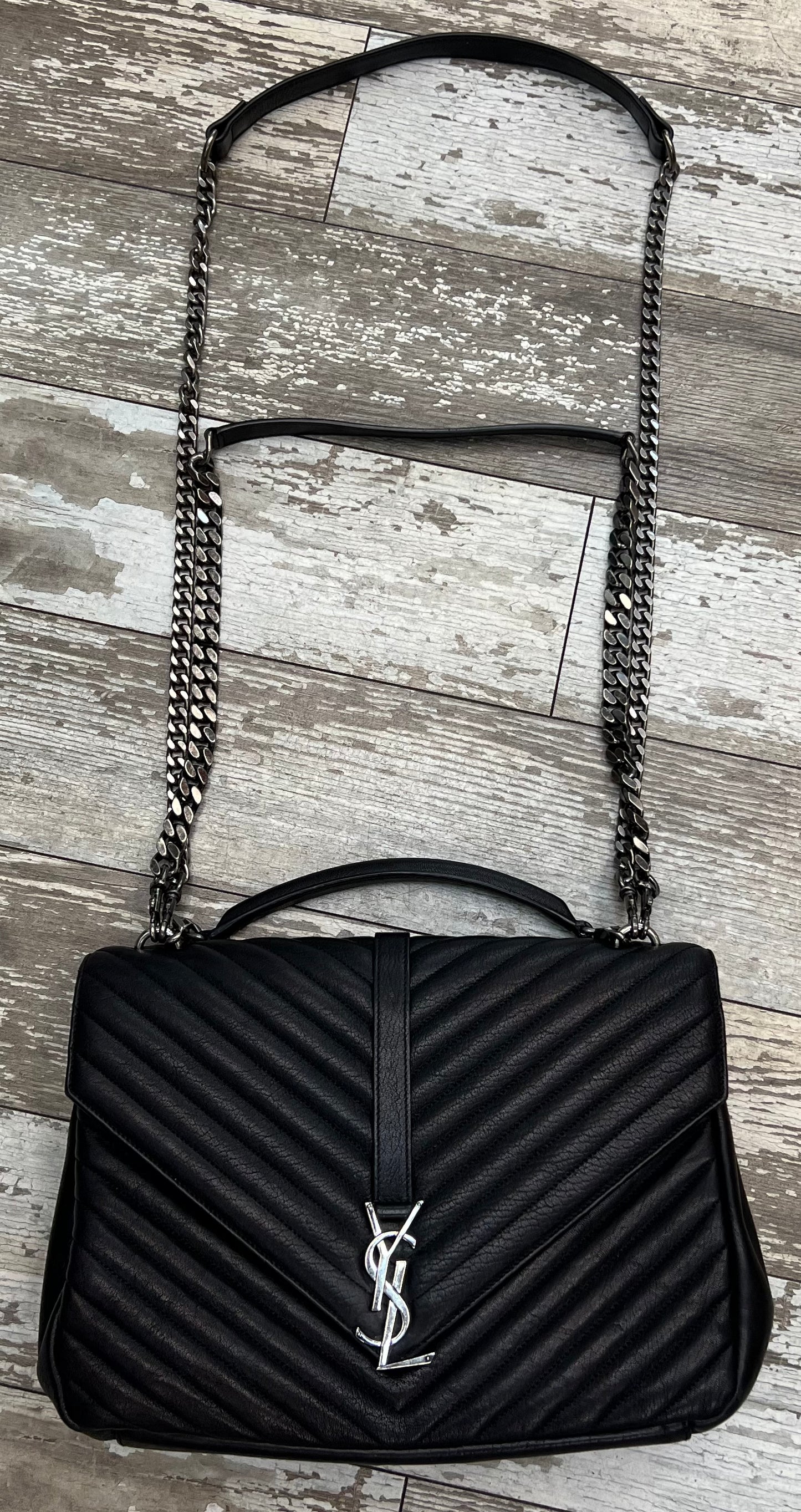 Saint Laurent College Medium YSL Quilted Lambskin V-Flap Crossbody Bag