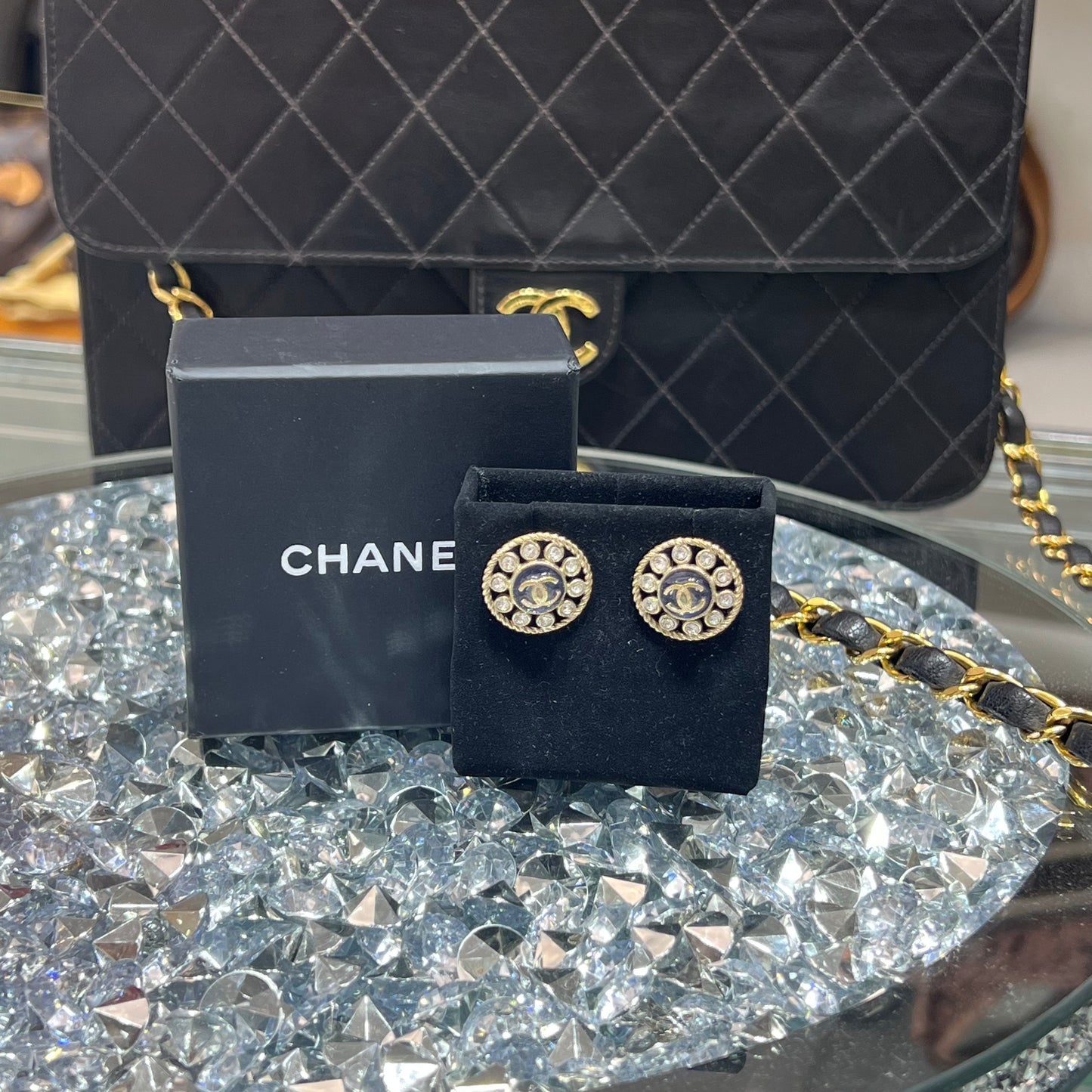 Chanel CC Round Vintage Earrings with Box