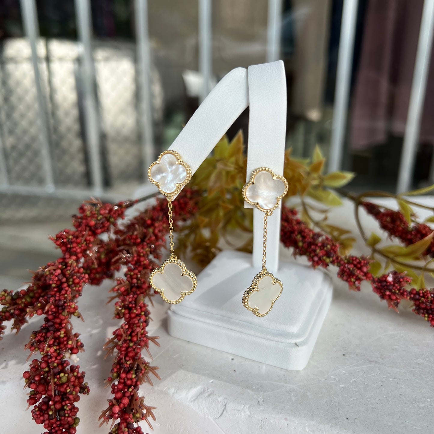 Gold Plated Clover Drop Earrings