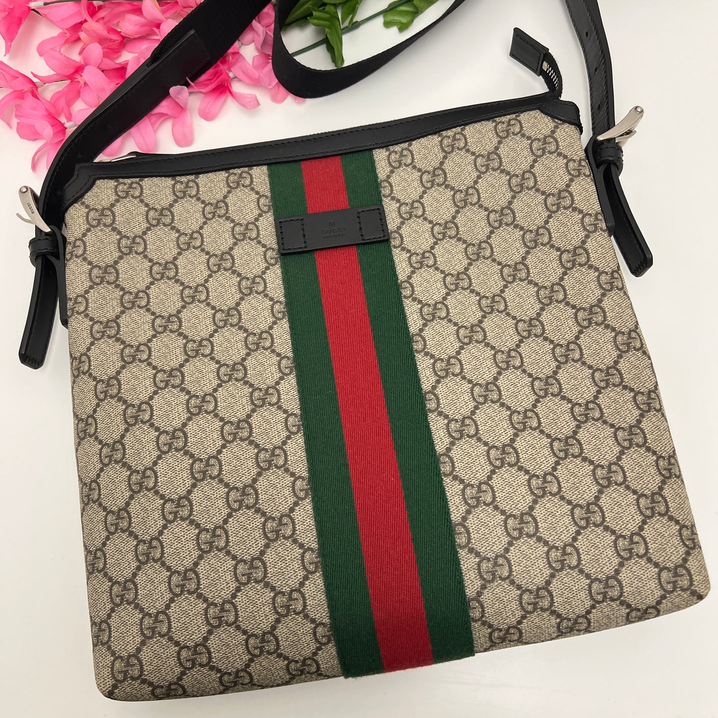 Gucci GG Supreme Web Messenger Crossbody Bag
