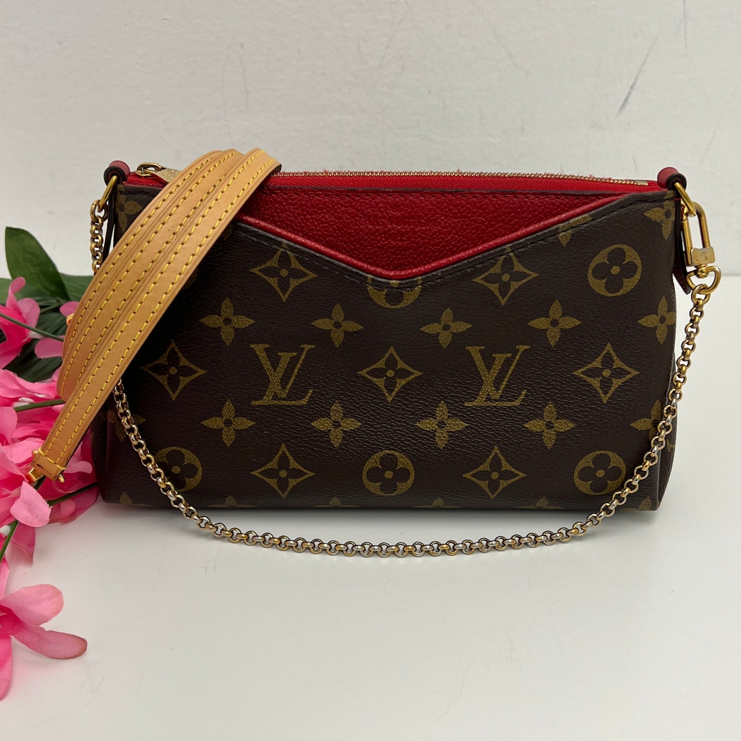 Louis Vuitton Pallas Crossbody, Monogram, Red