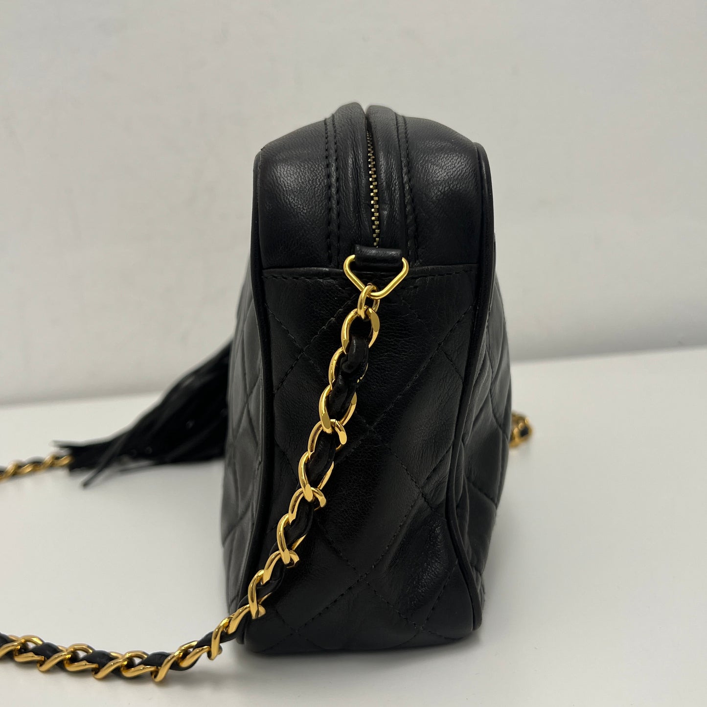 Chanel Matelasse Fringe Coco Mark Camera Bag Black Gold