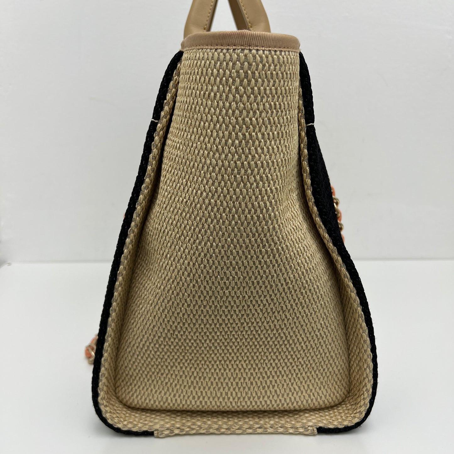 Chanel Straw Raffia Striped Medium Deauville Tote Black Beige Ivory