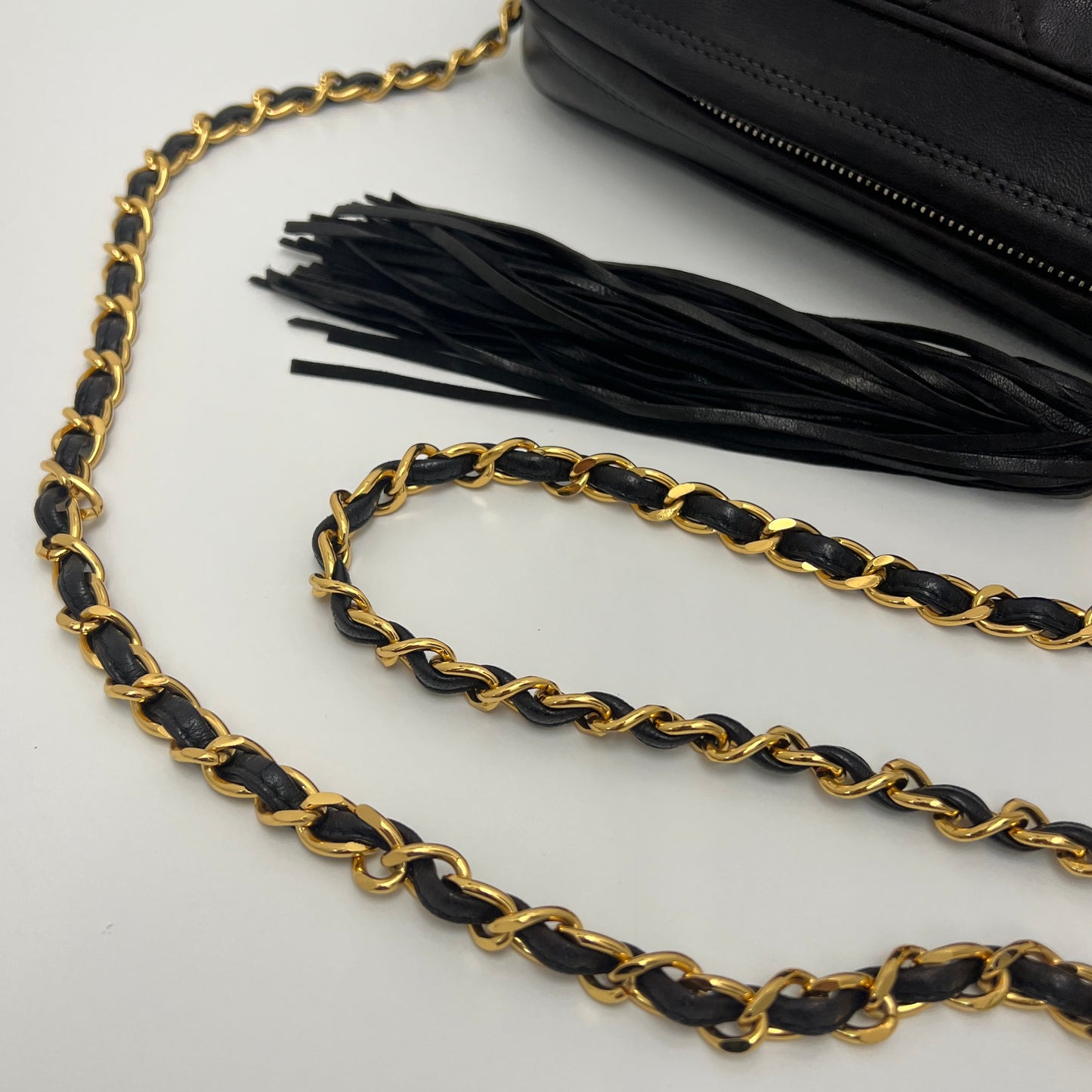 Chanel Matelasse Fringe Coco Mark Camera Bag Black Gold