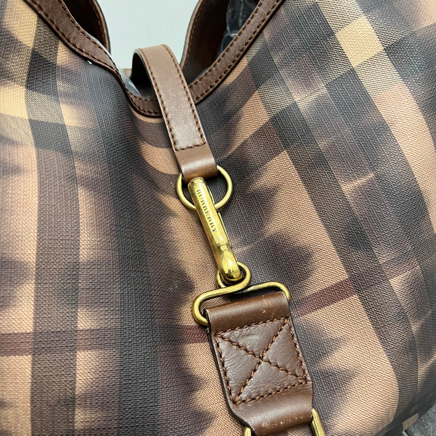Burberry Tie Dye Medium Marple Tote Dark Tan