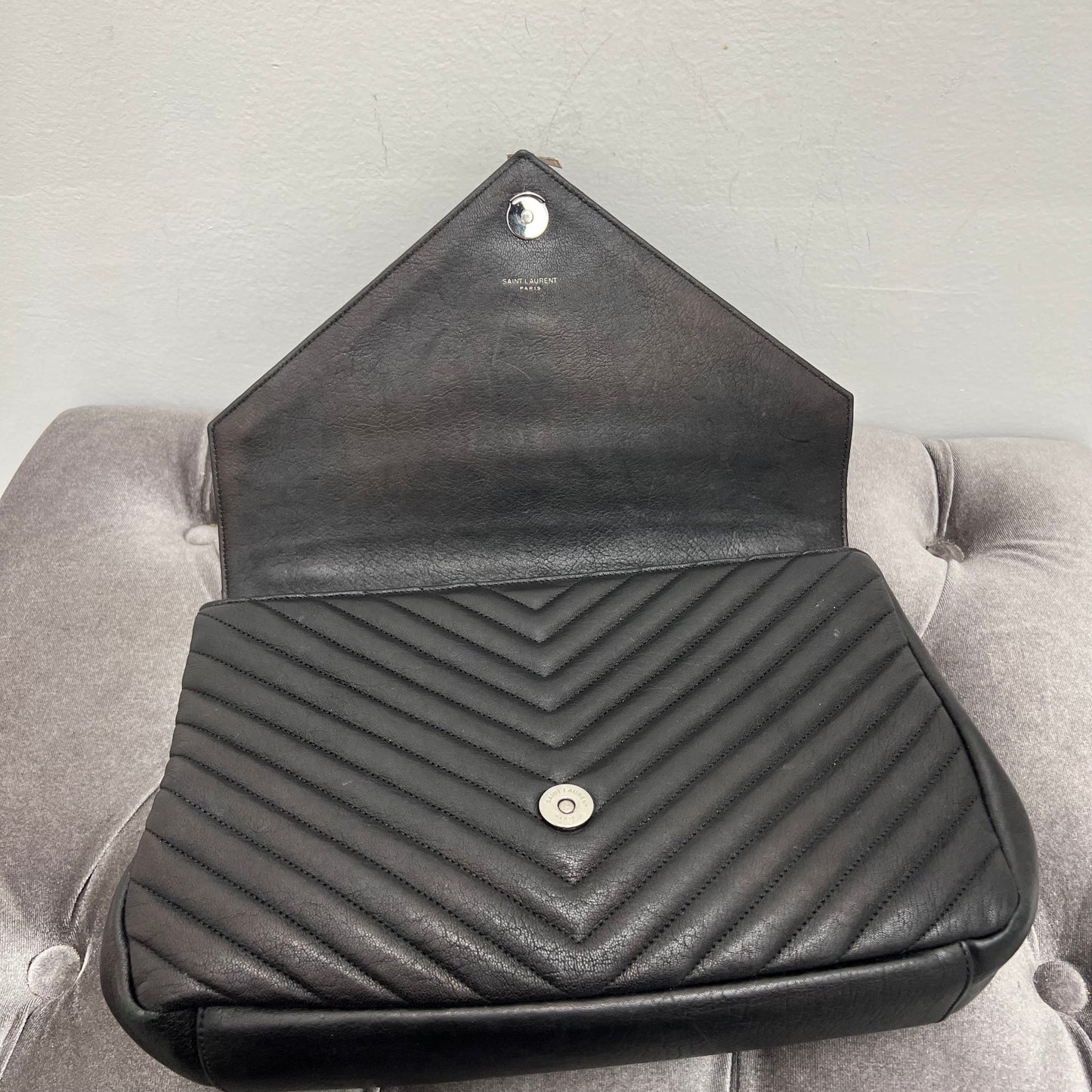 Saint Laurent College Medium YSL Quilted Lambskin V-Flap Crossbody Bag