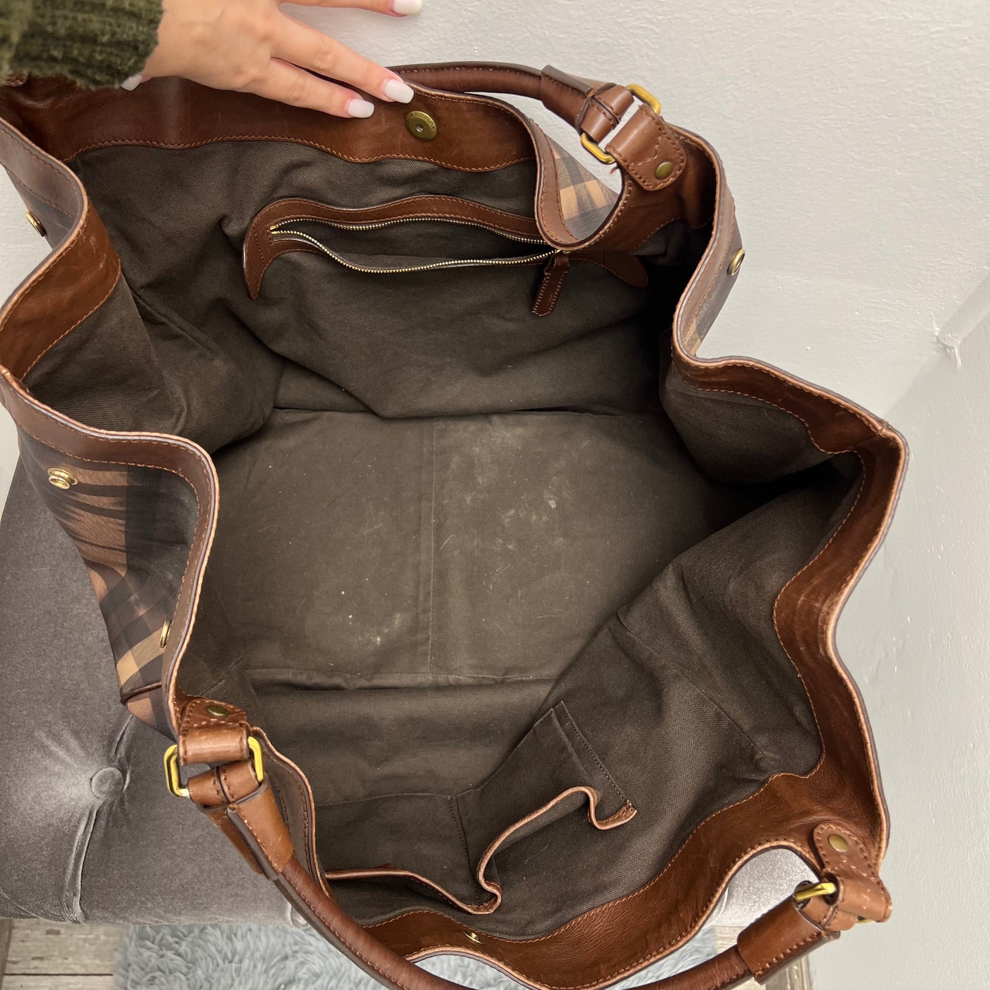 Burberry Tie Dye Medium Marple Tote Dark Tan