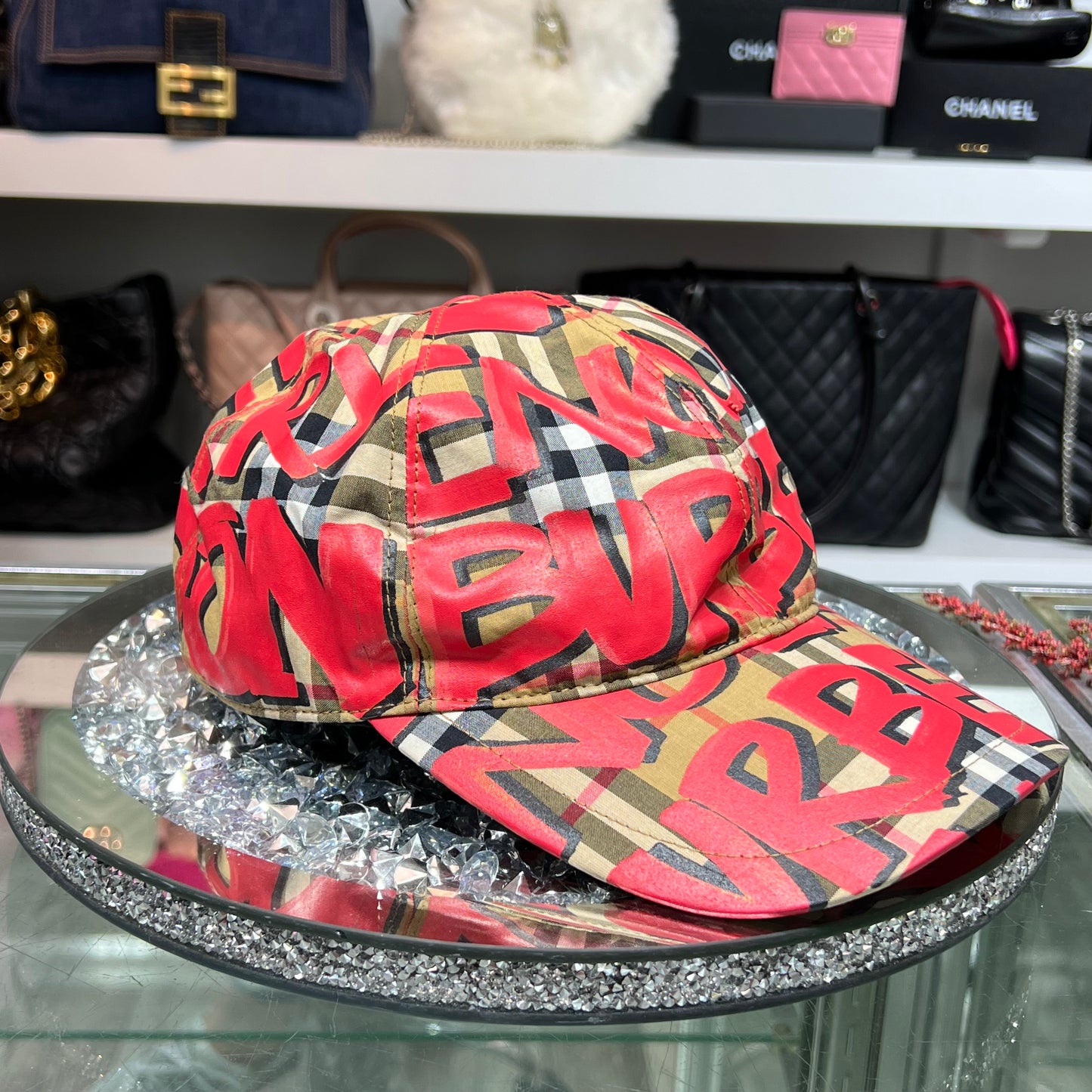 Burberry Red Graffiti Check Baseball Hat